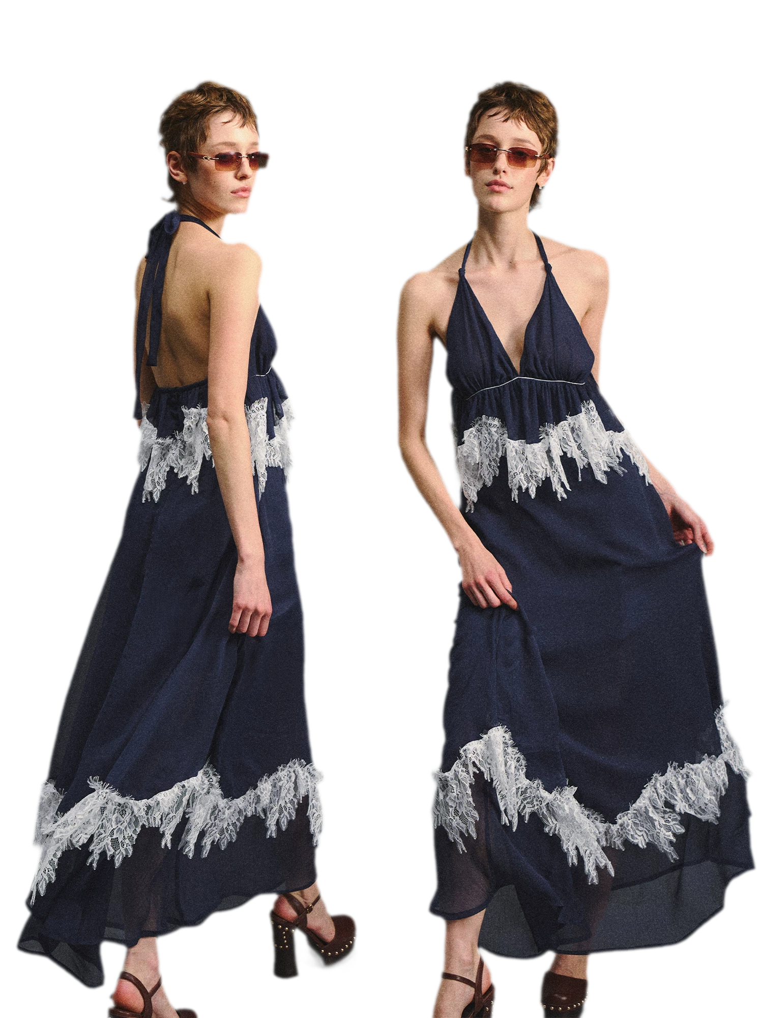 Deep V Halter Maxi Dress in Serene Blue