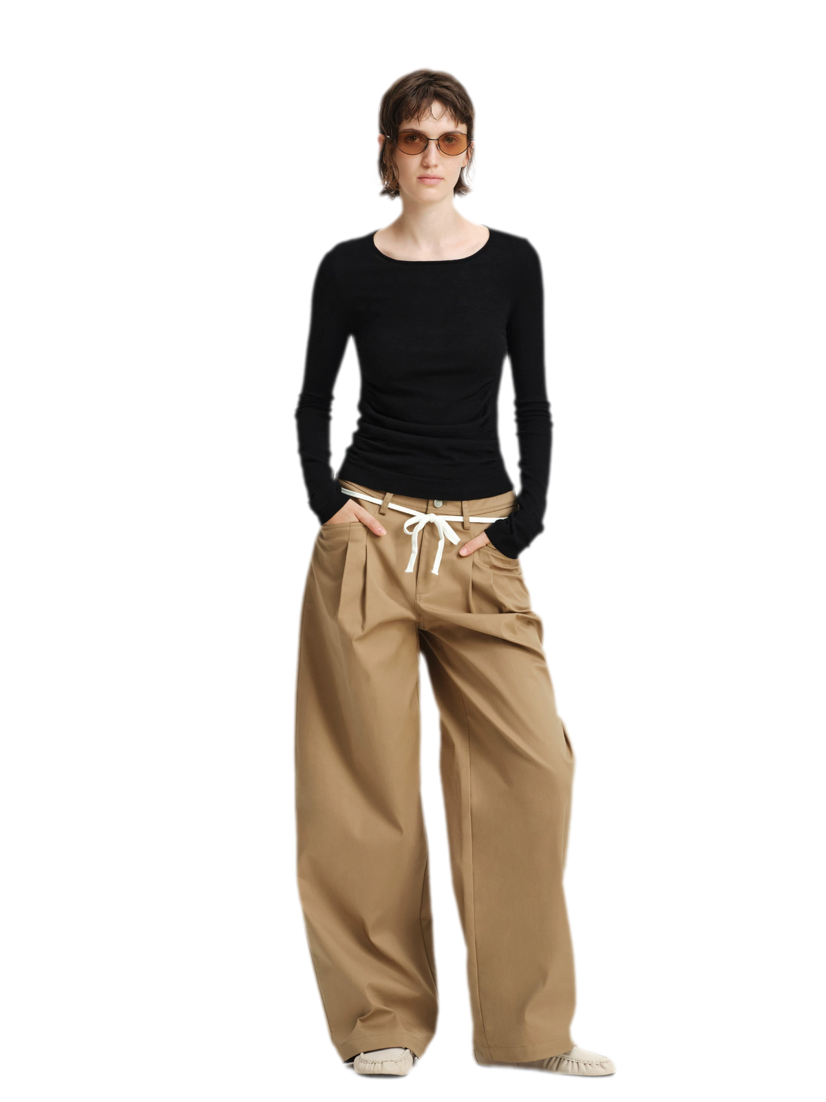Top in maglia slim arricciato in lana