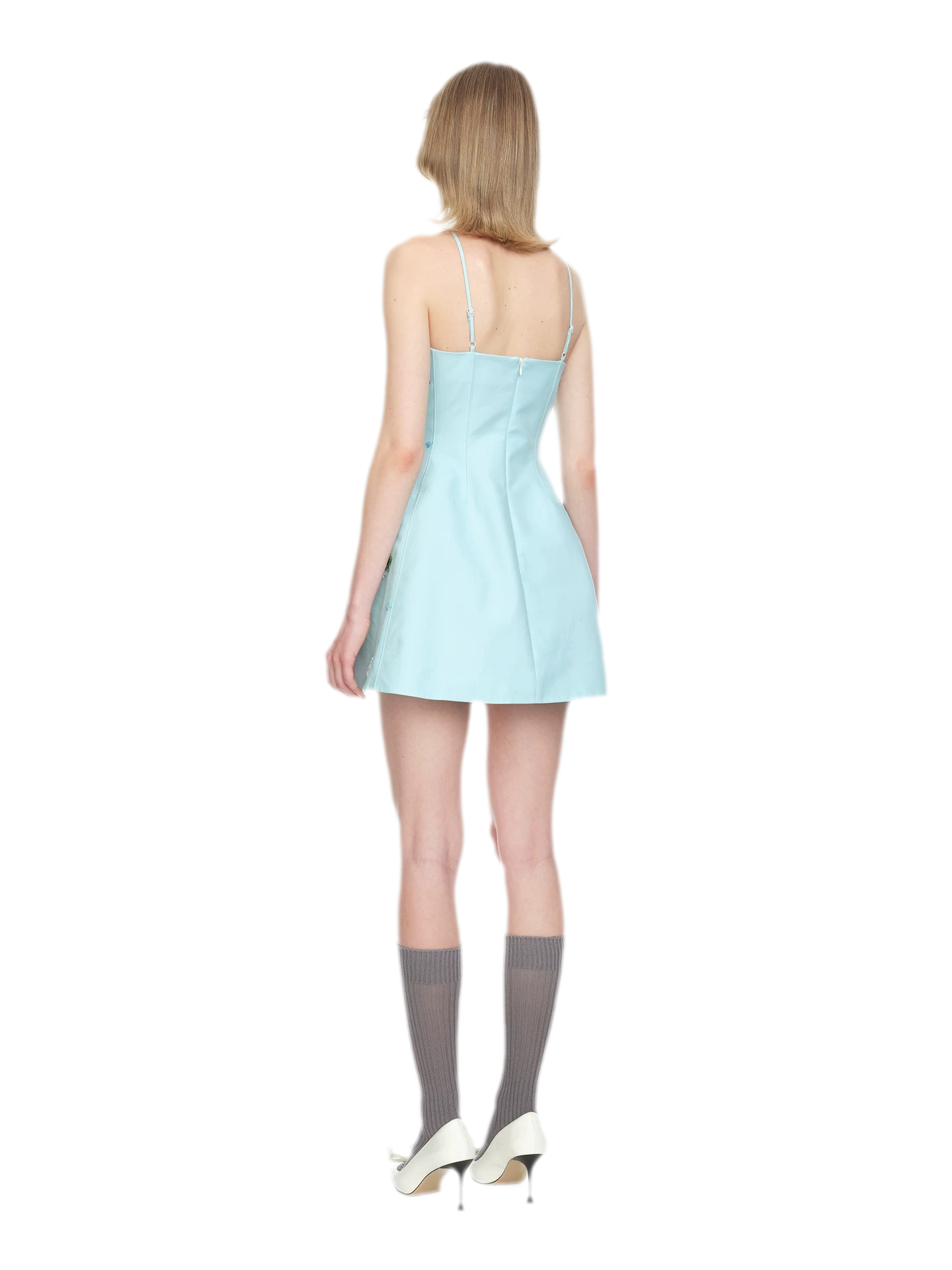 Embroidered Bow Halter Mini Dress
