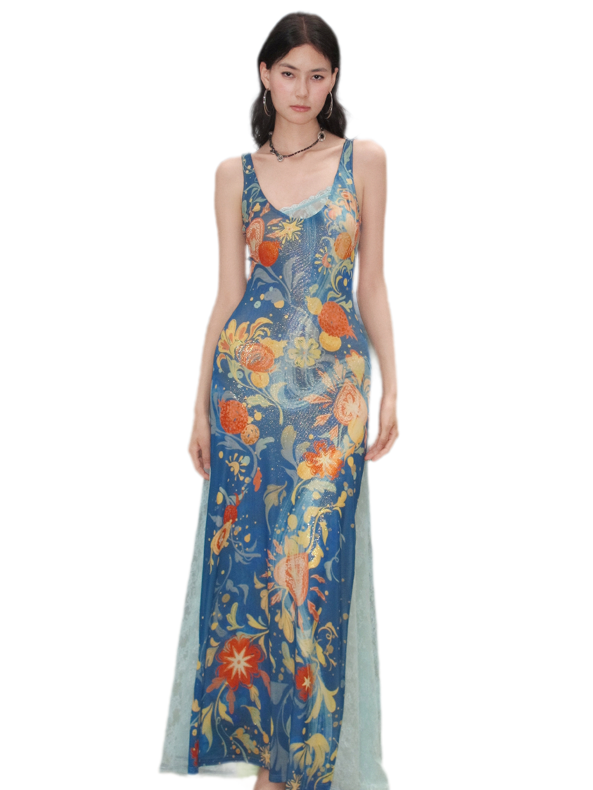 Beaded Lace Print Convertible Dress