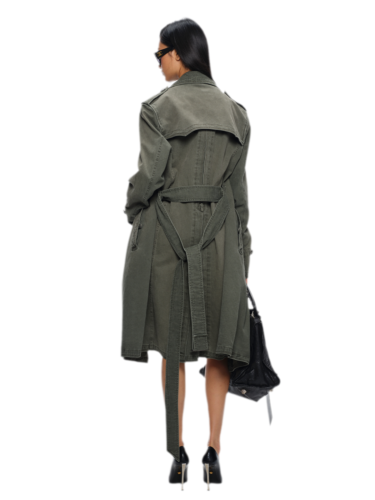 Washed Military Green Trench Coat