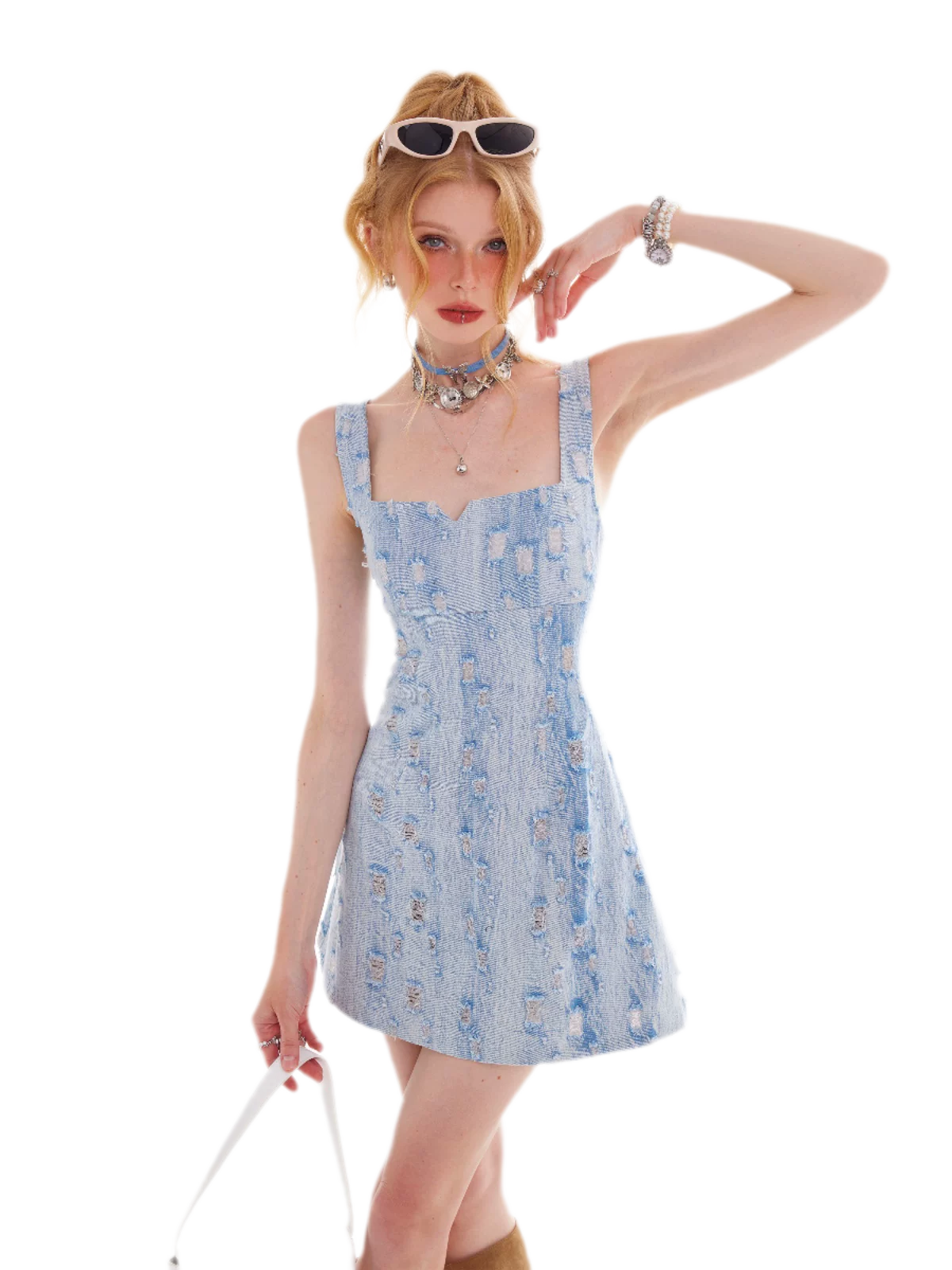 Distressed Denim Cami Dress