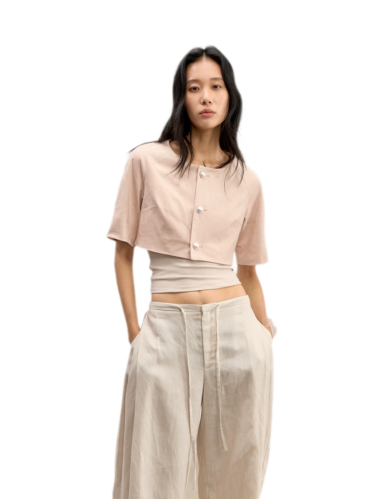 Giacca cropped raglan effetto pelle
