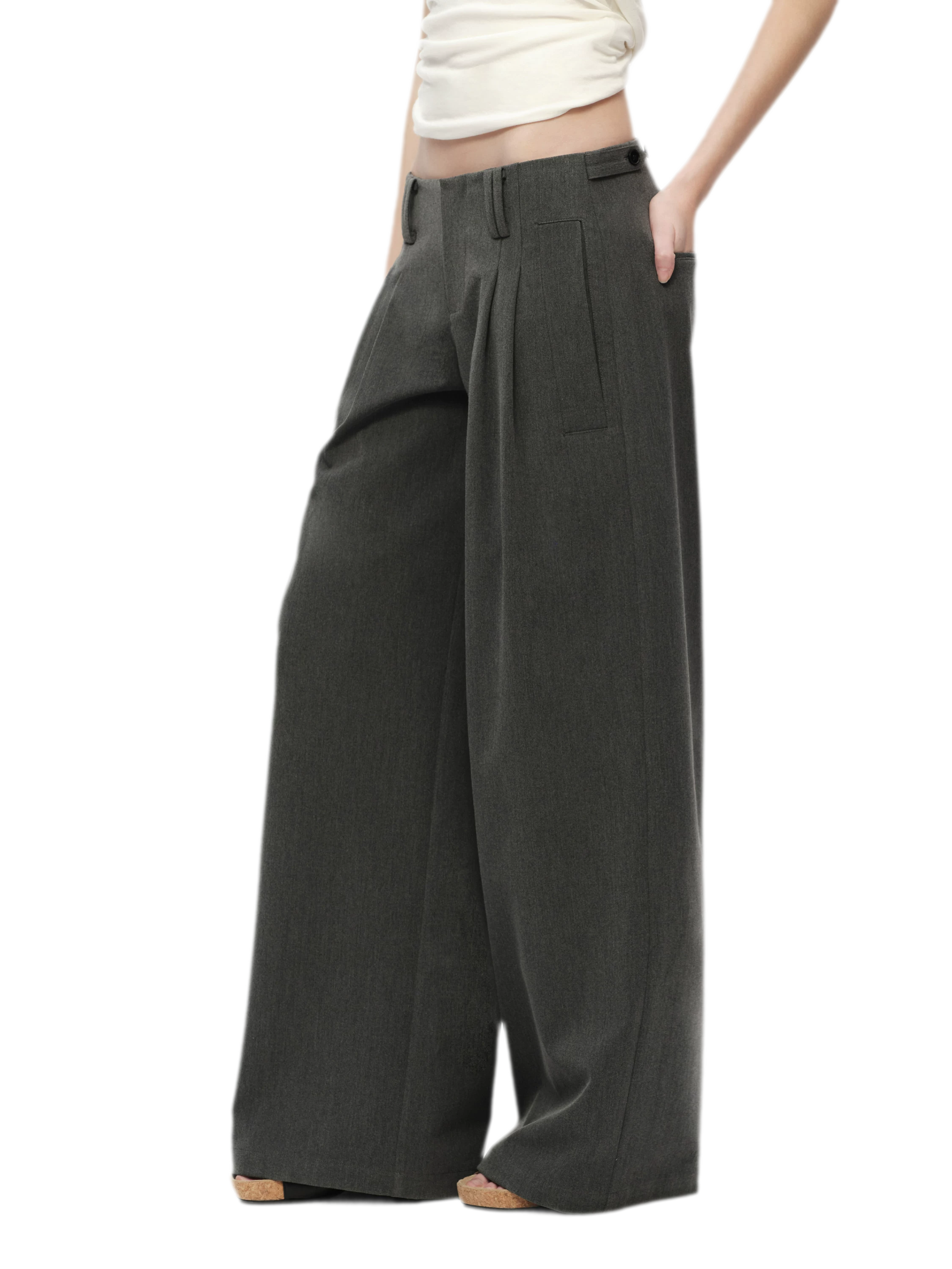 Gray Wide Leg Suit Pants