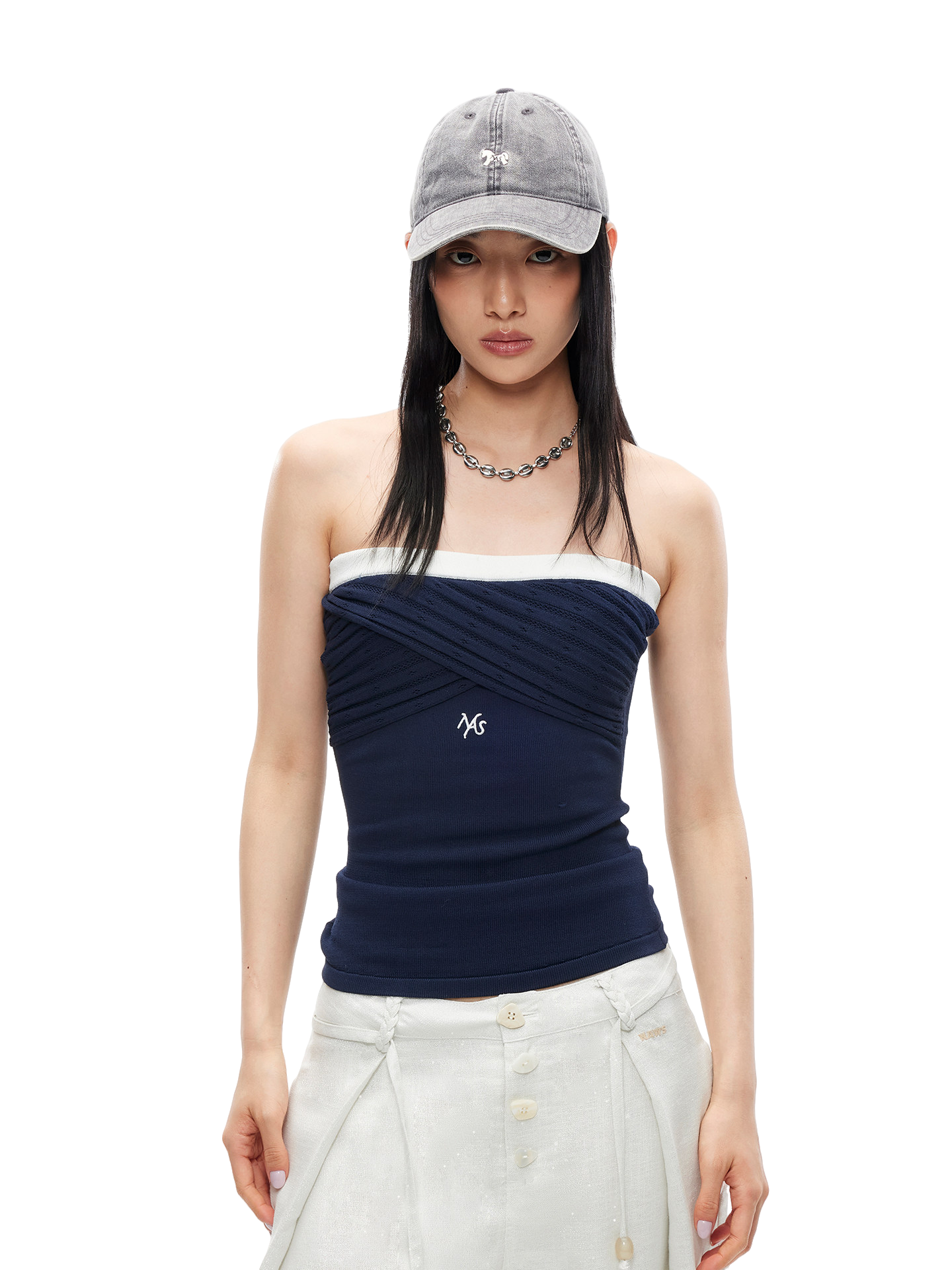 Lace Knit Camisole with Color-Blocked Trim