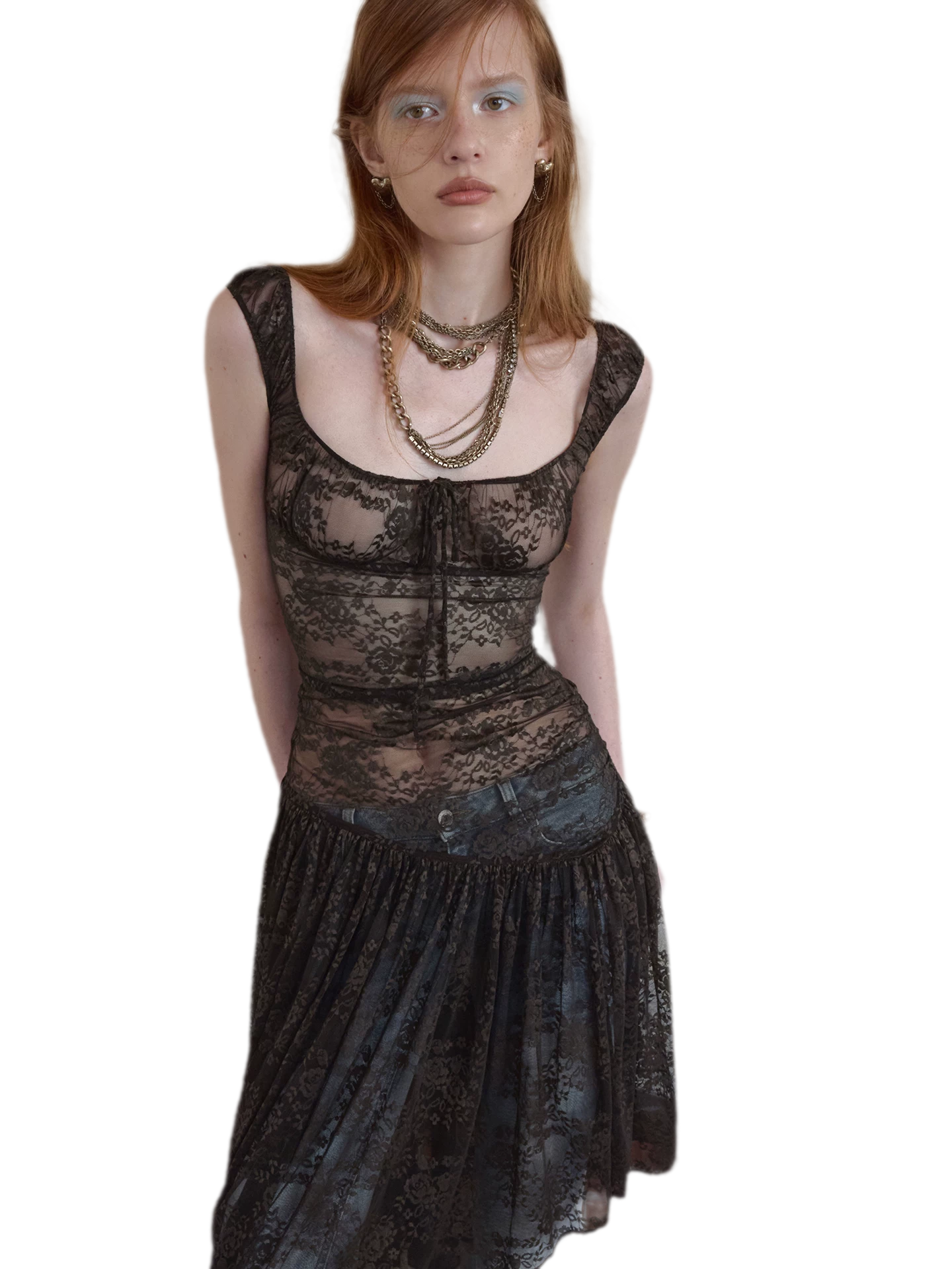 Lace Irregular Hem U-Neck Dress