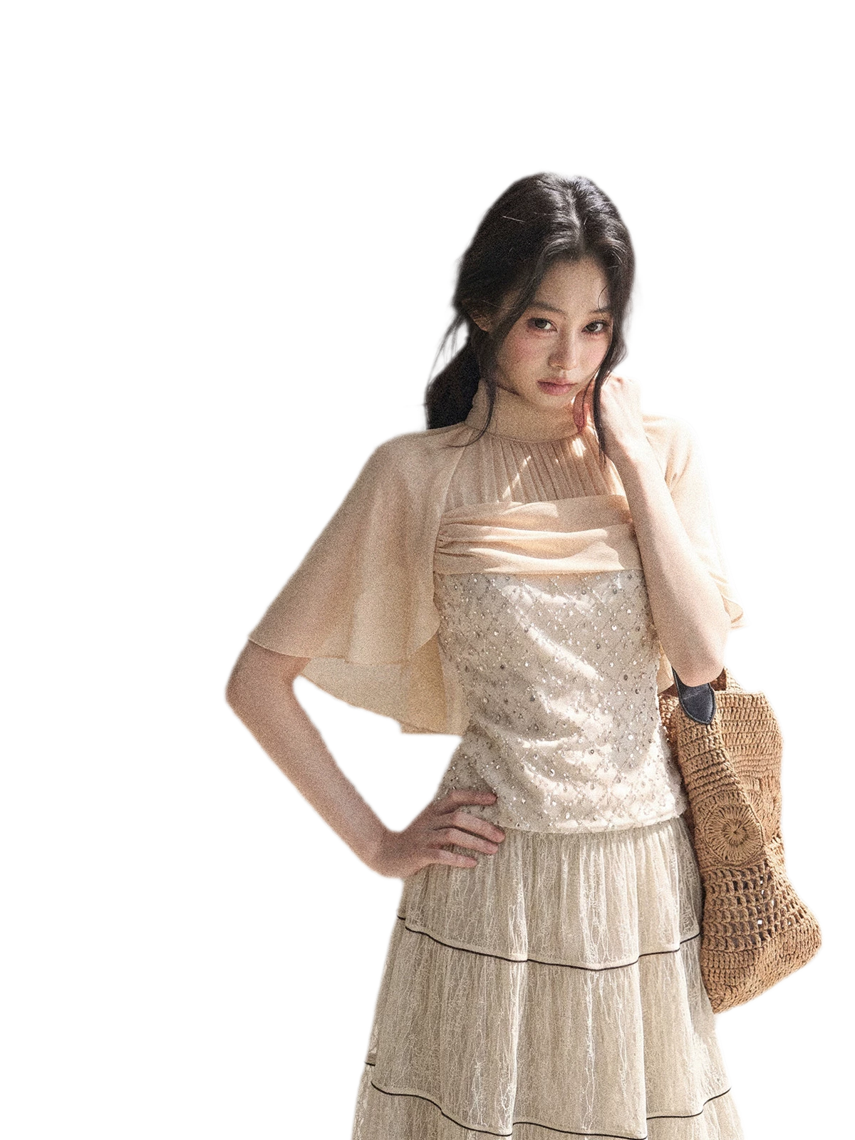 Textured Sequin Cape Top