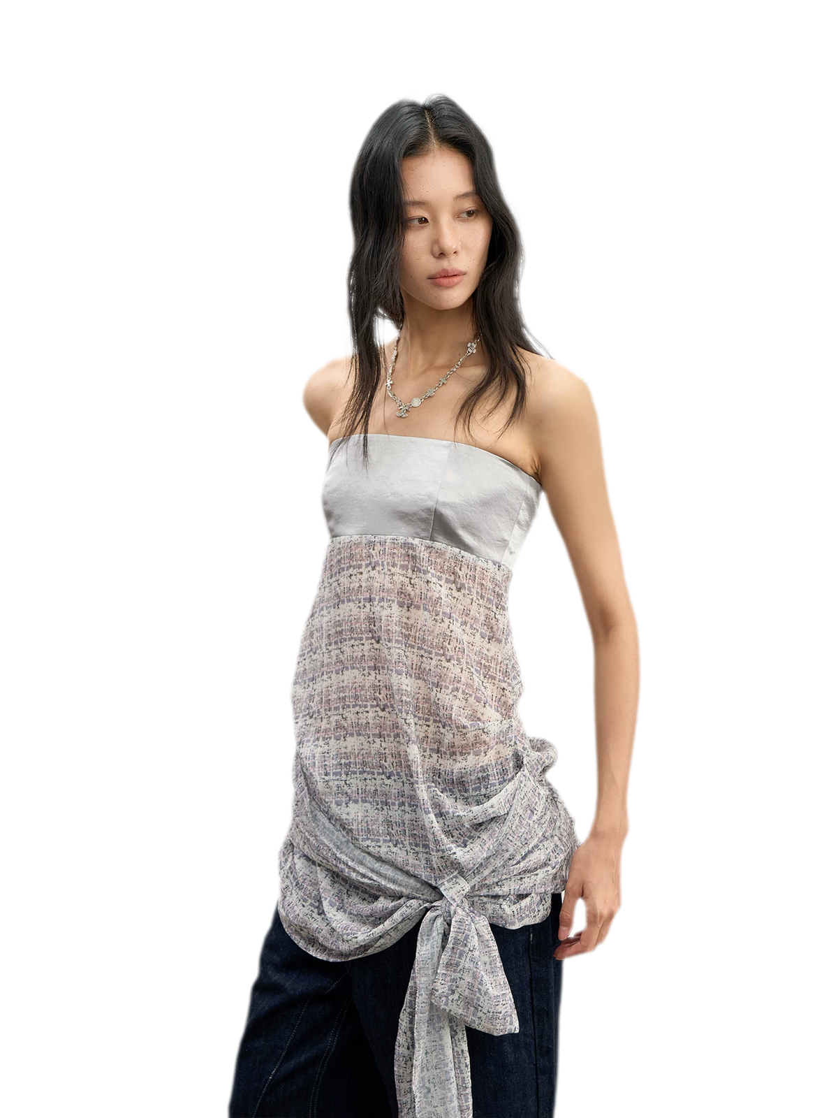 Satin Contrast Strapless Tie Top