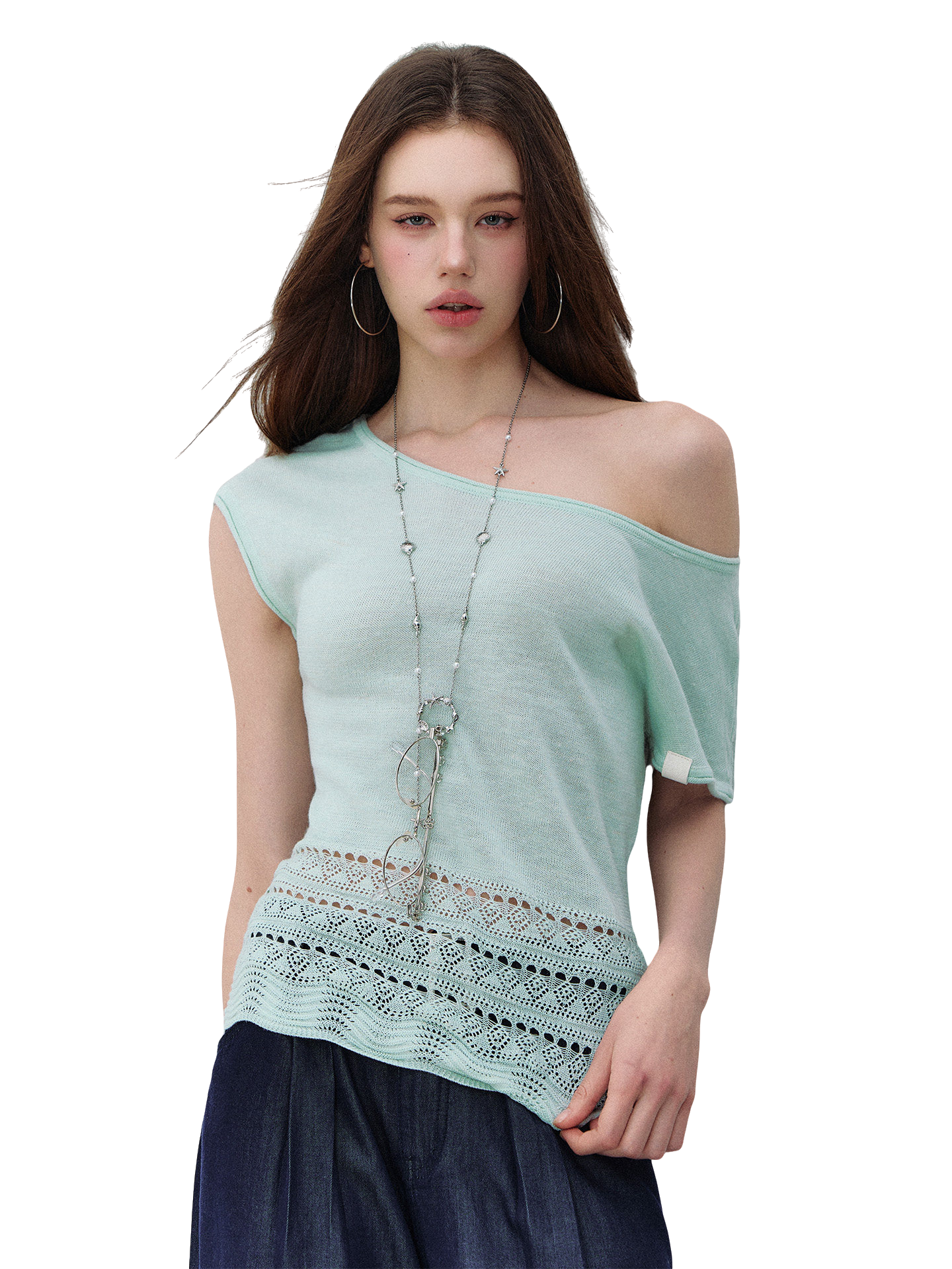 Asymmetric One-Shoulder Linen Knit Top