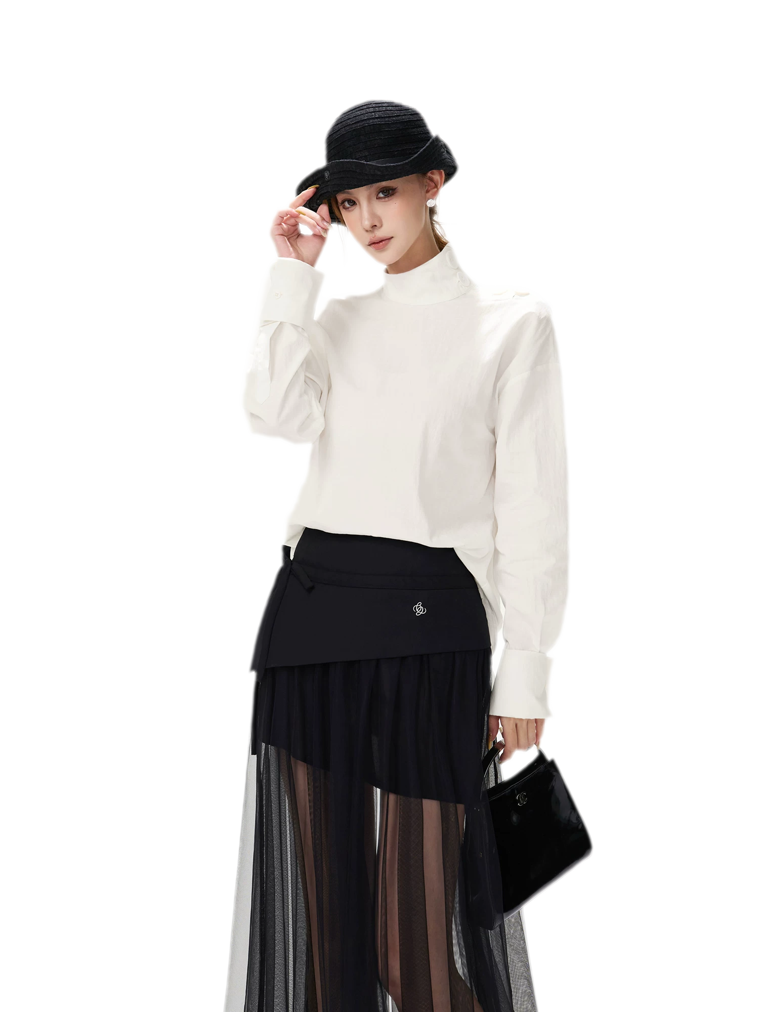 Lyocell Mock-Neck Waist Shirt