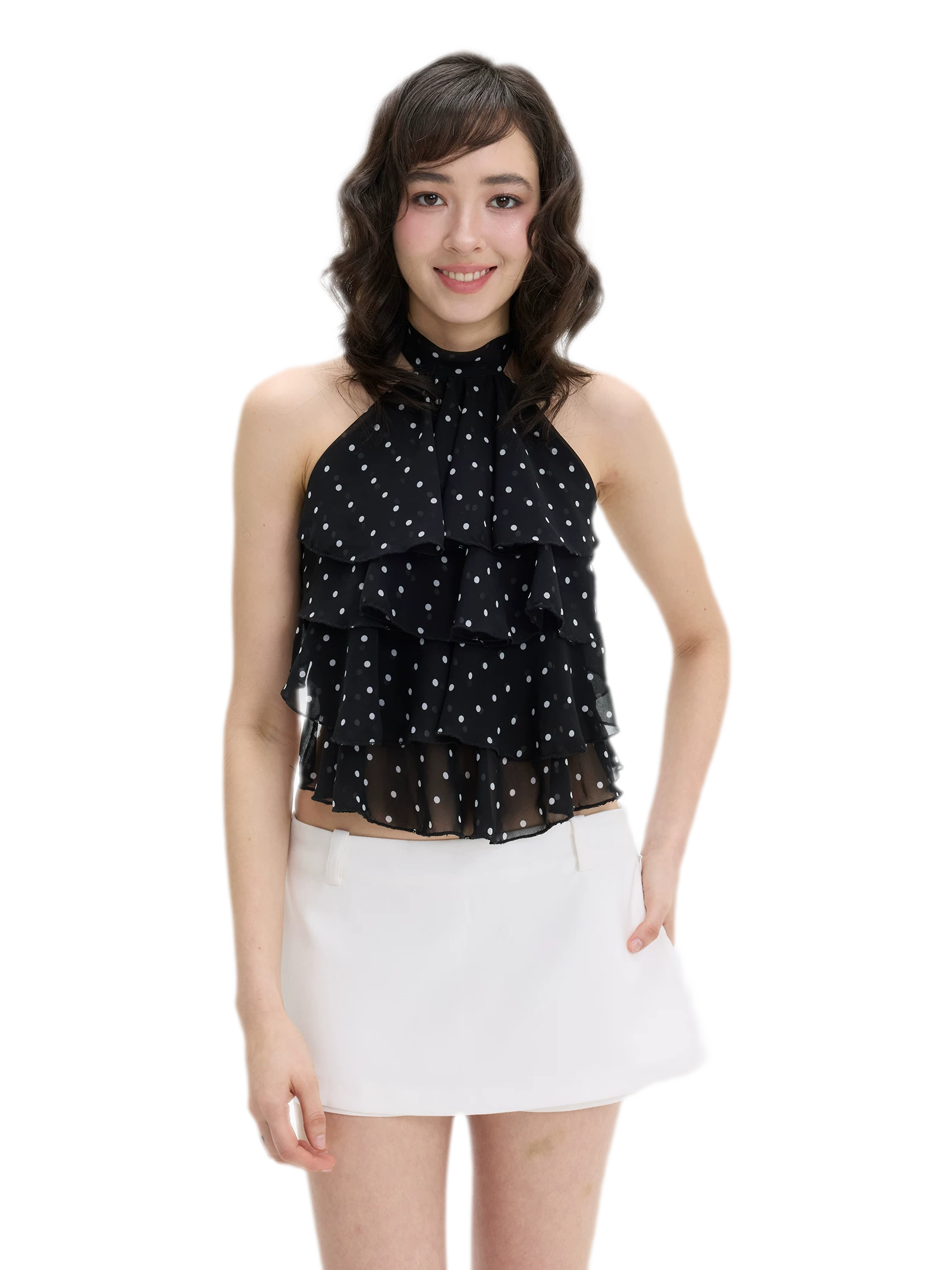 Polka-Dot Ruffle Halter Top