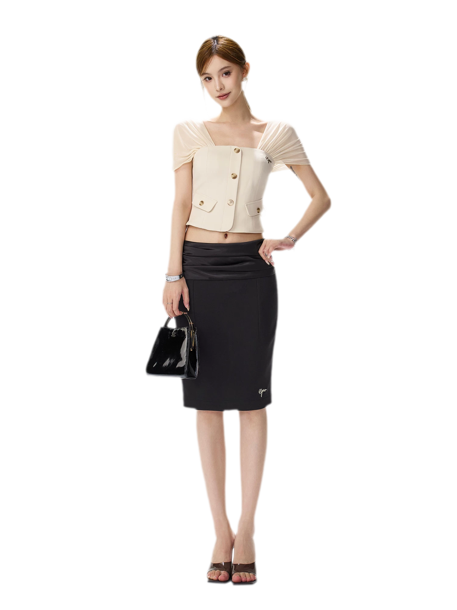 Satin Ruched Midi Skirt