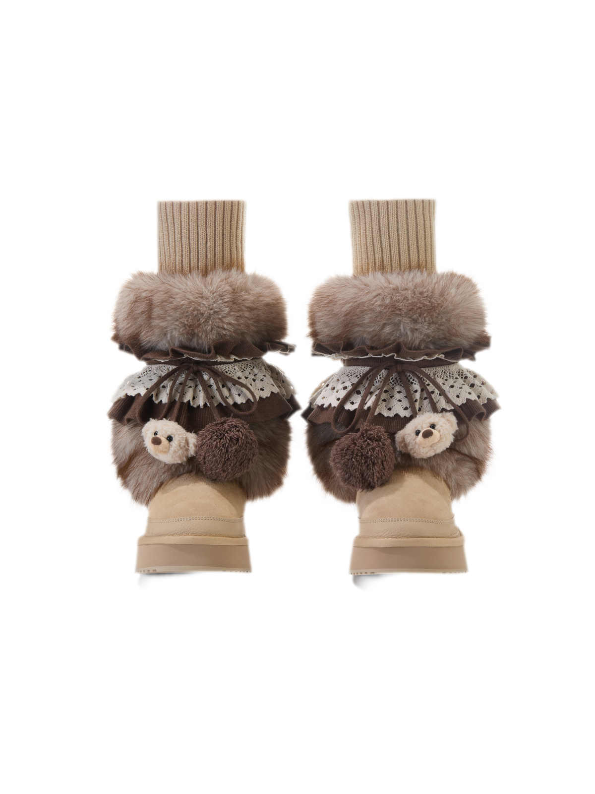 Bốt tuyết lông plush tháo rời có dây buộc