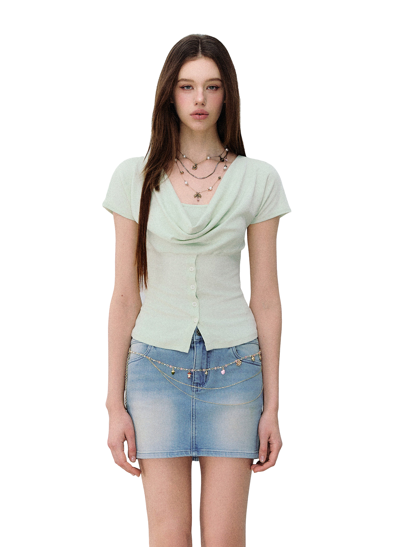 Layered Deconstructed Two-in-One Buttoned T-shirt