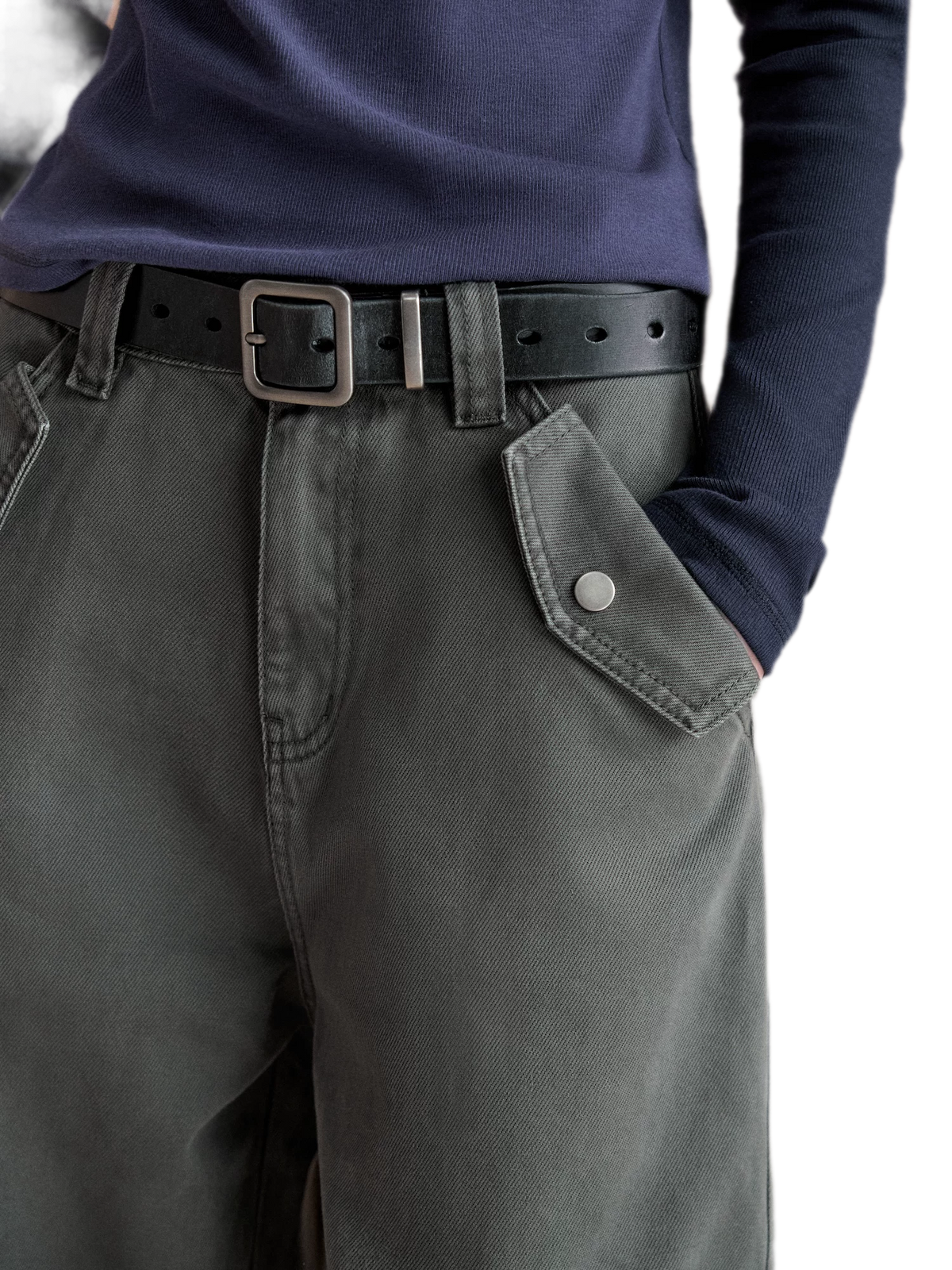 Gewaschene Cargo-Hose aus Baumwolle mit weitem Bein