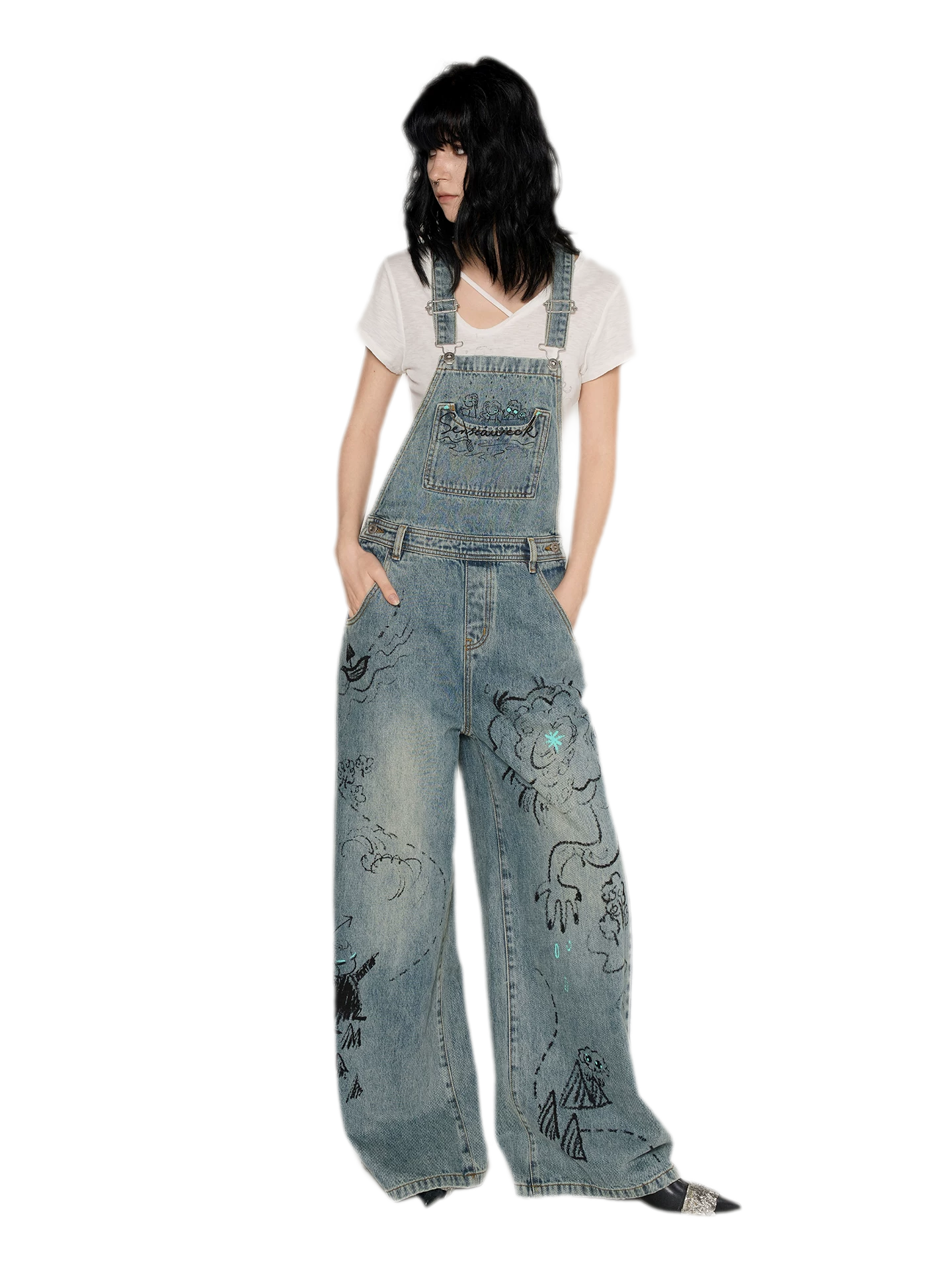 Graffiti Wide-Leg Overalls