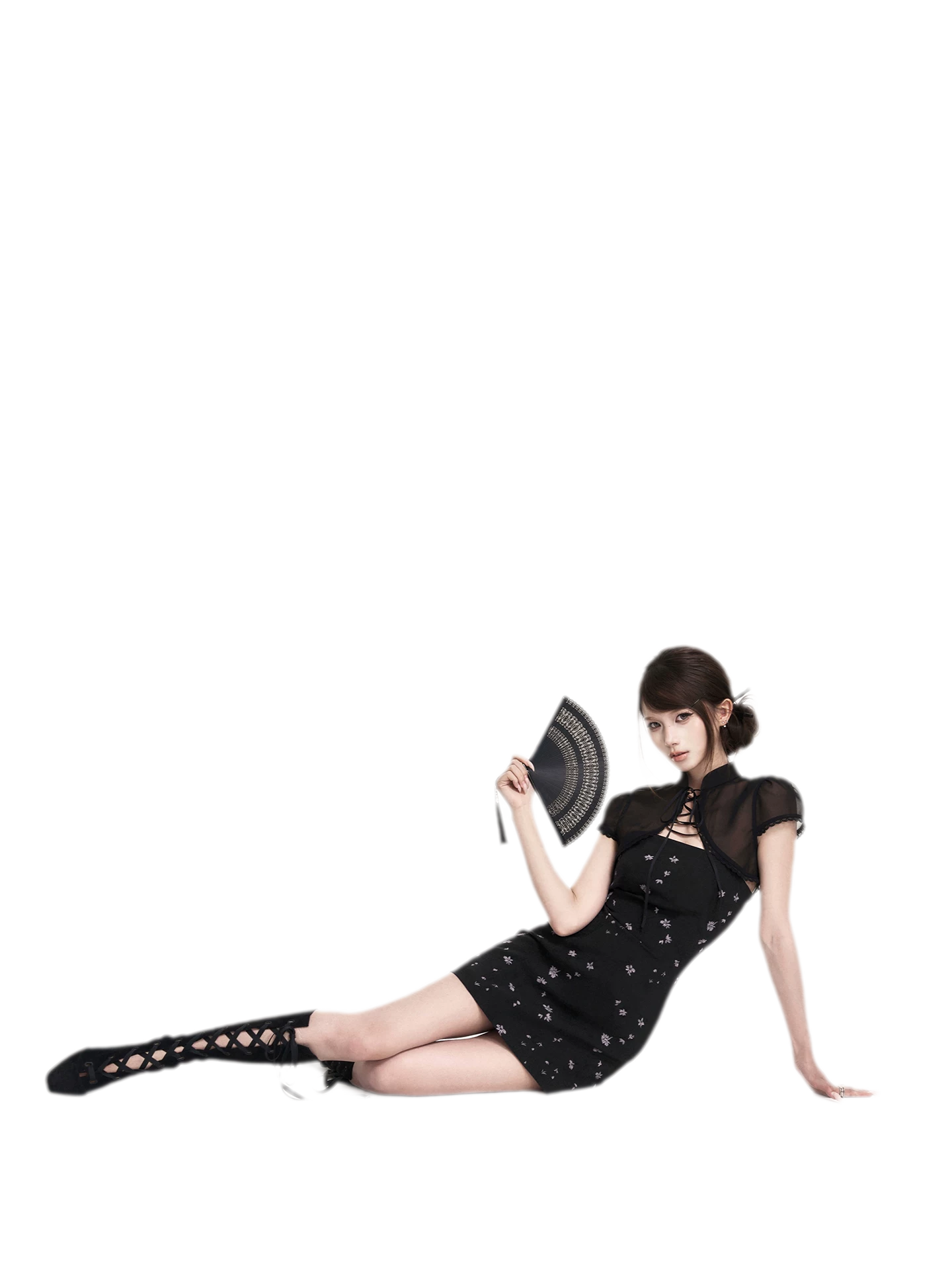 Black Iris Qipao Set