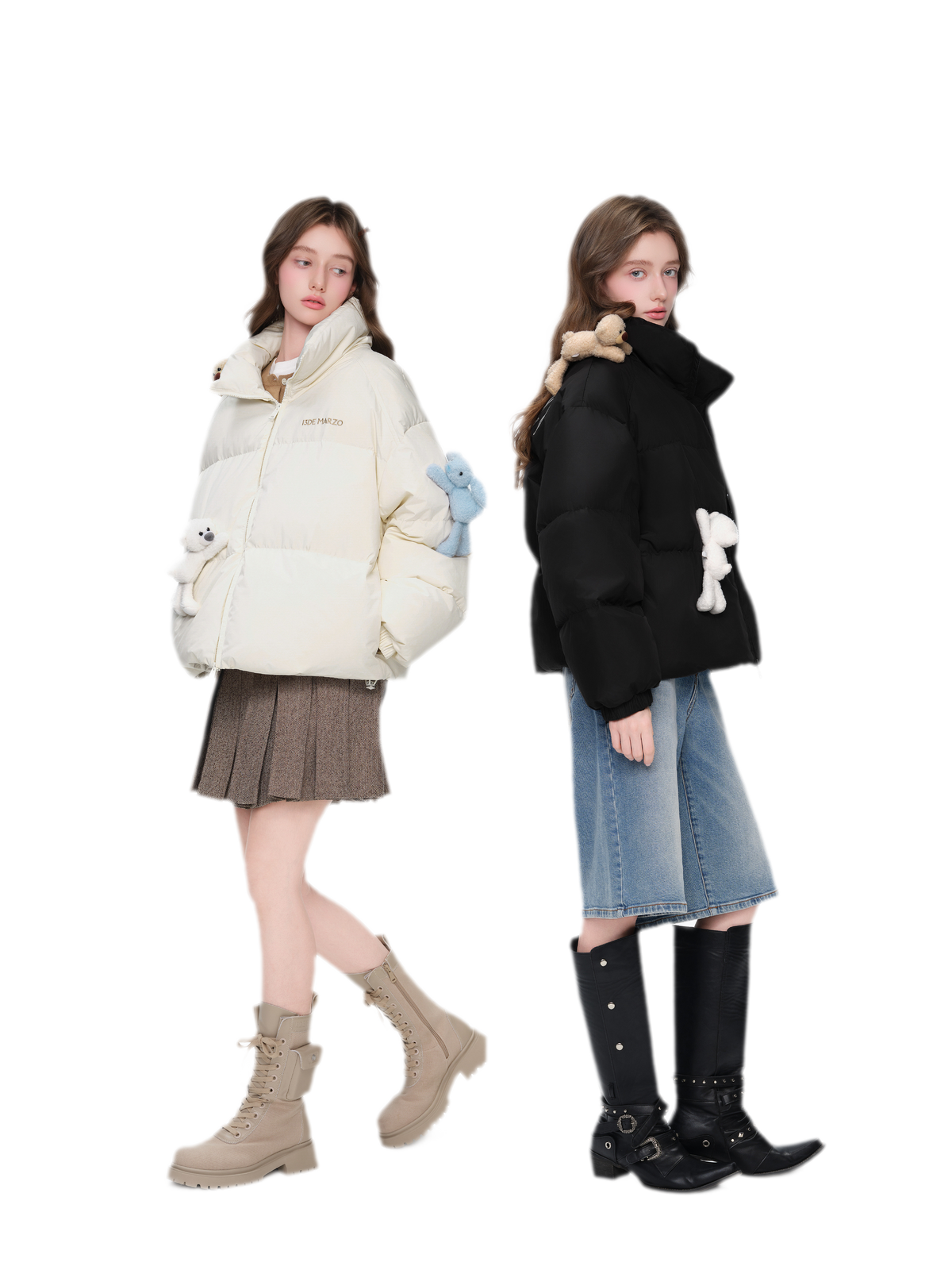 Bear Embroidered Puffer Down Jacket