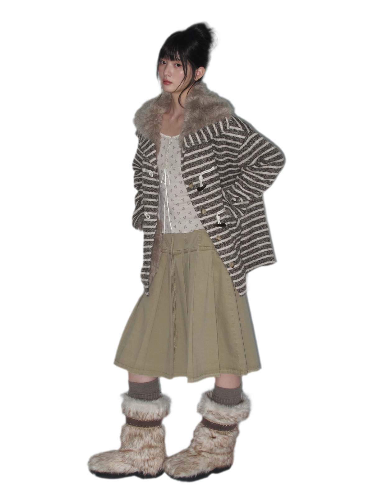 Washed Pleated A-Line Midi Skirt