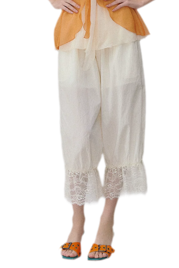 Relaxed Fit Tencel Lace Patchwork Wide Leg Pants