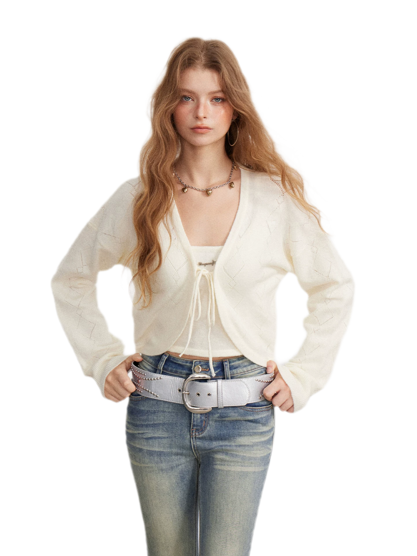 Diamond Knit Tie Cardigan Set