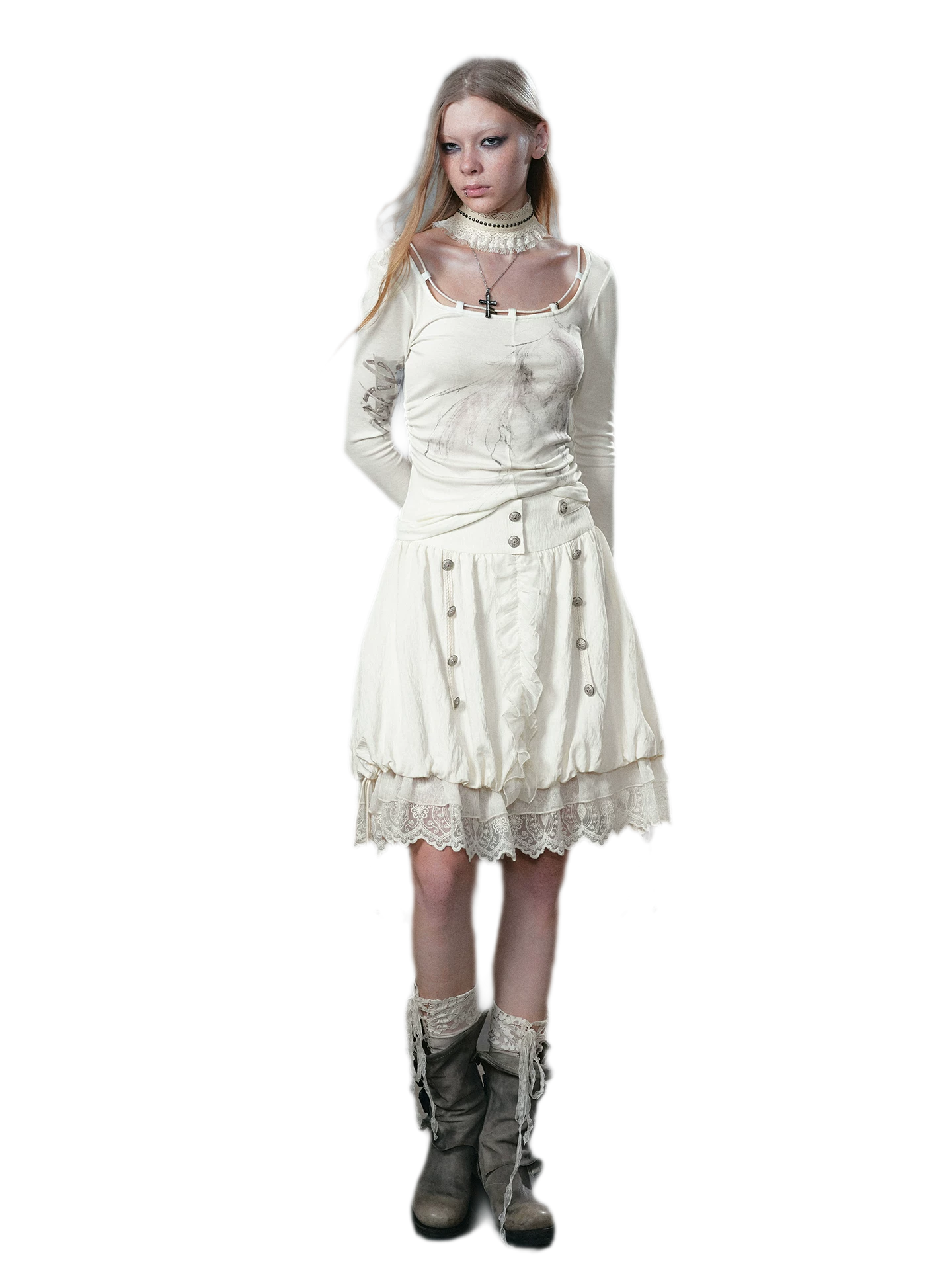 Lace Patchwork Bubble Skirt