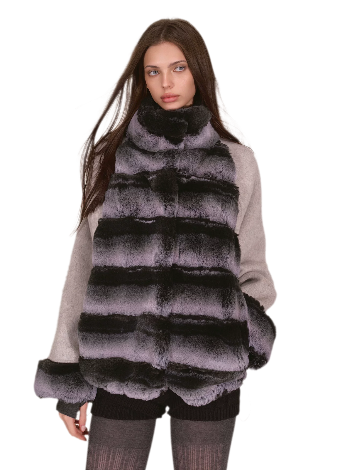 Gradient Faux-Fur Wool Coat