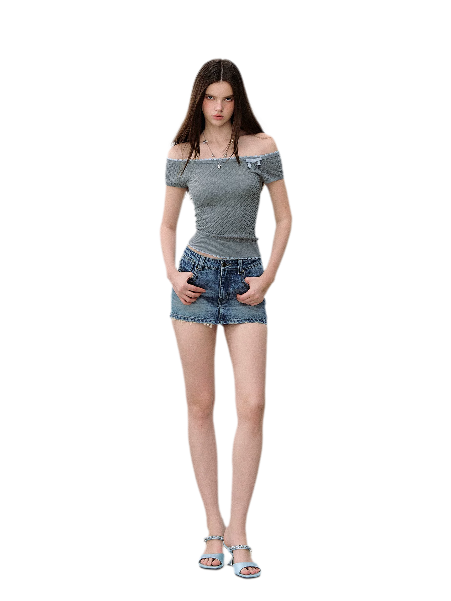 Light Indigo Distressed Denim Skort