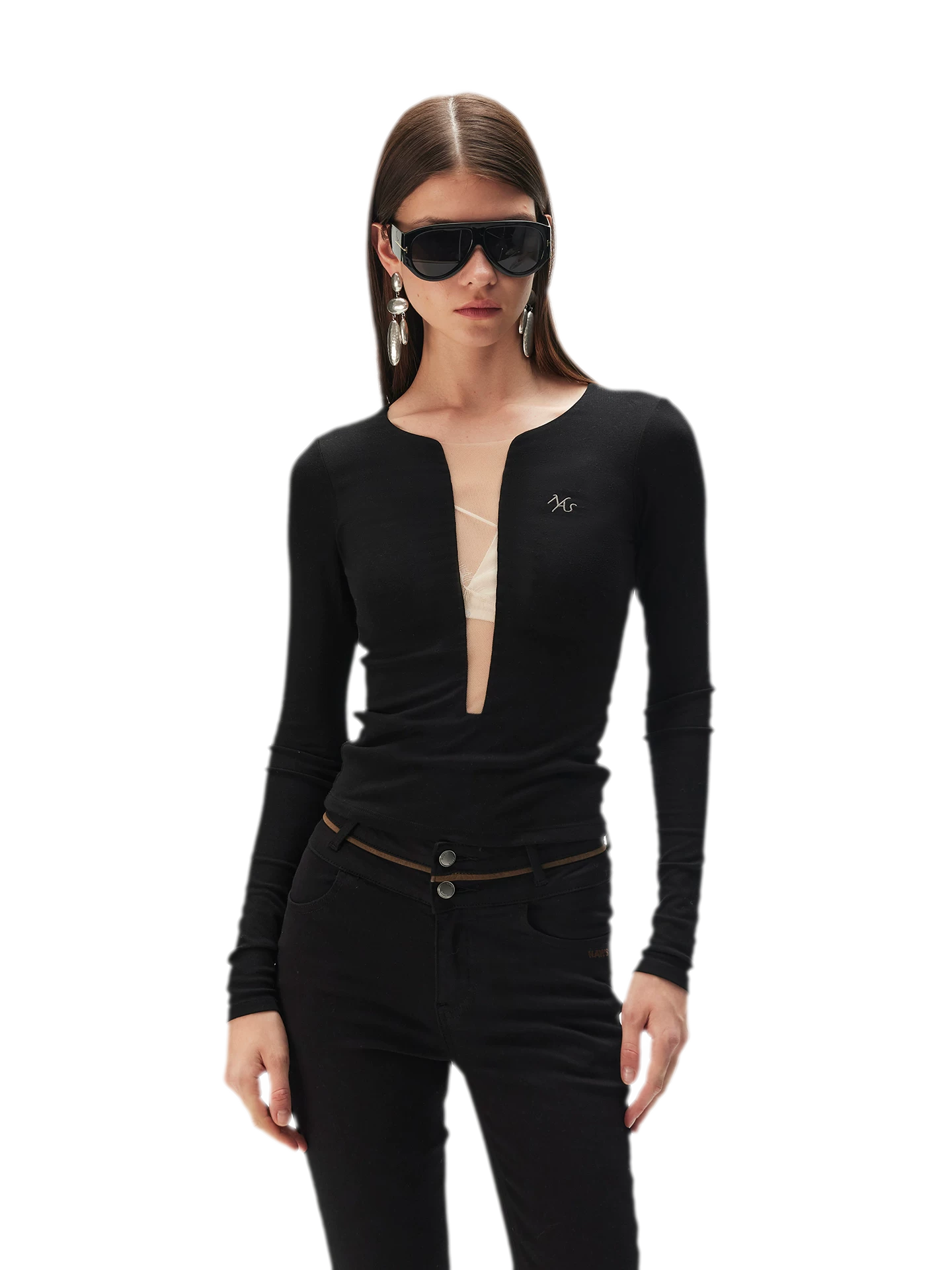 Mesh V-Neck Slim Tee