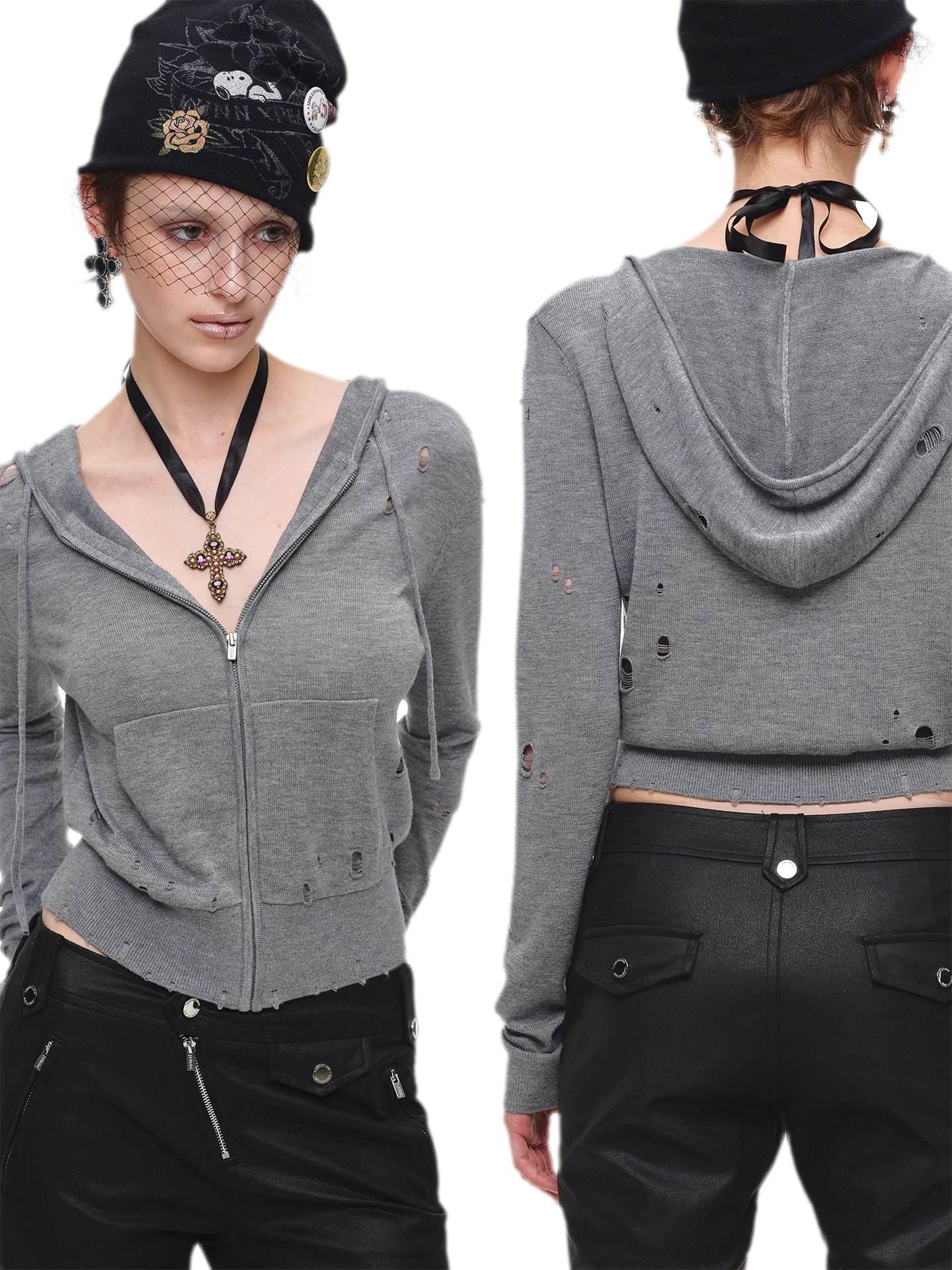 Distressed Hooded Knit Cardigan
