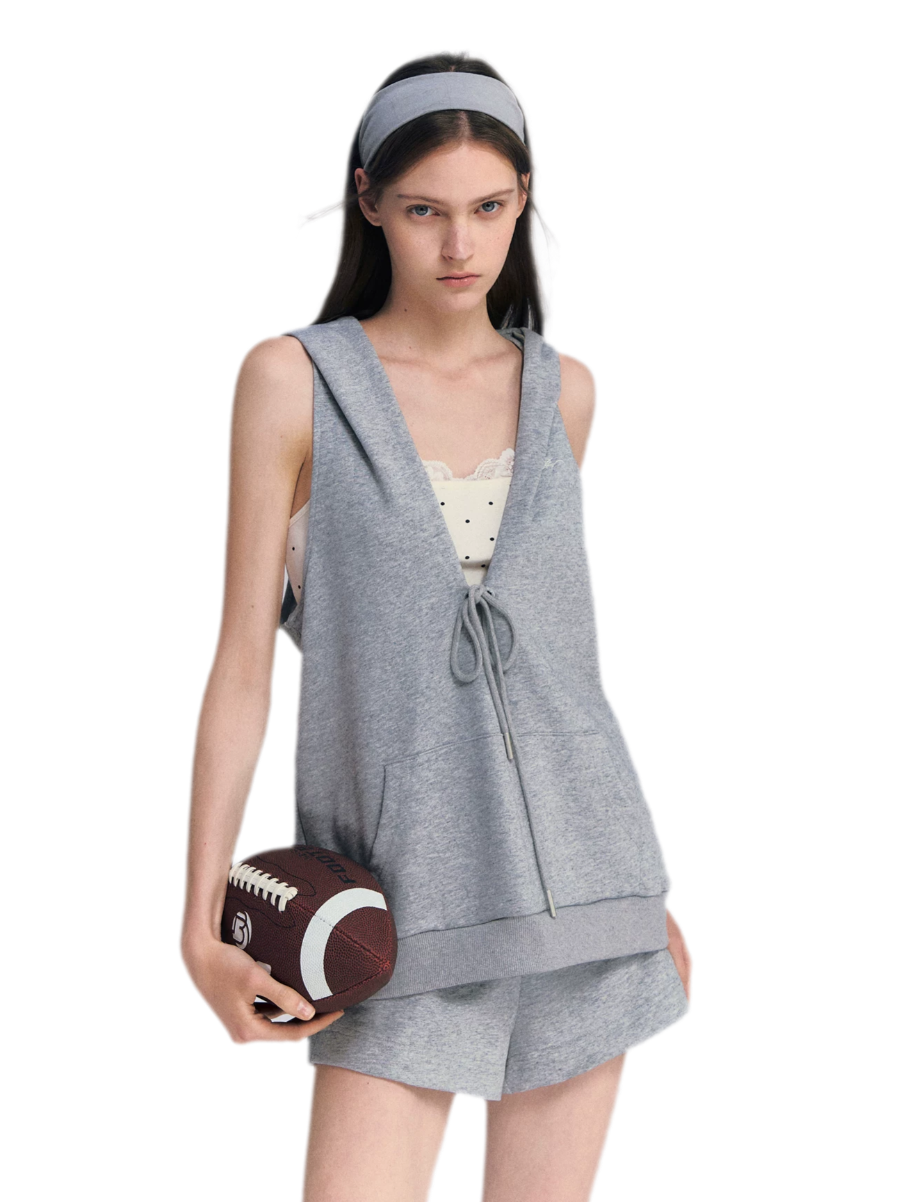 U-Neck Hoodie Vest Set
