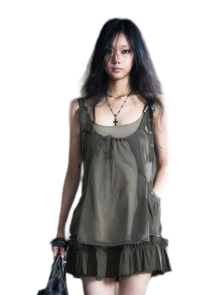 Mesh Layered Strap Dress