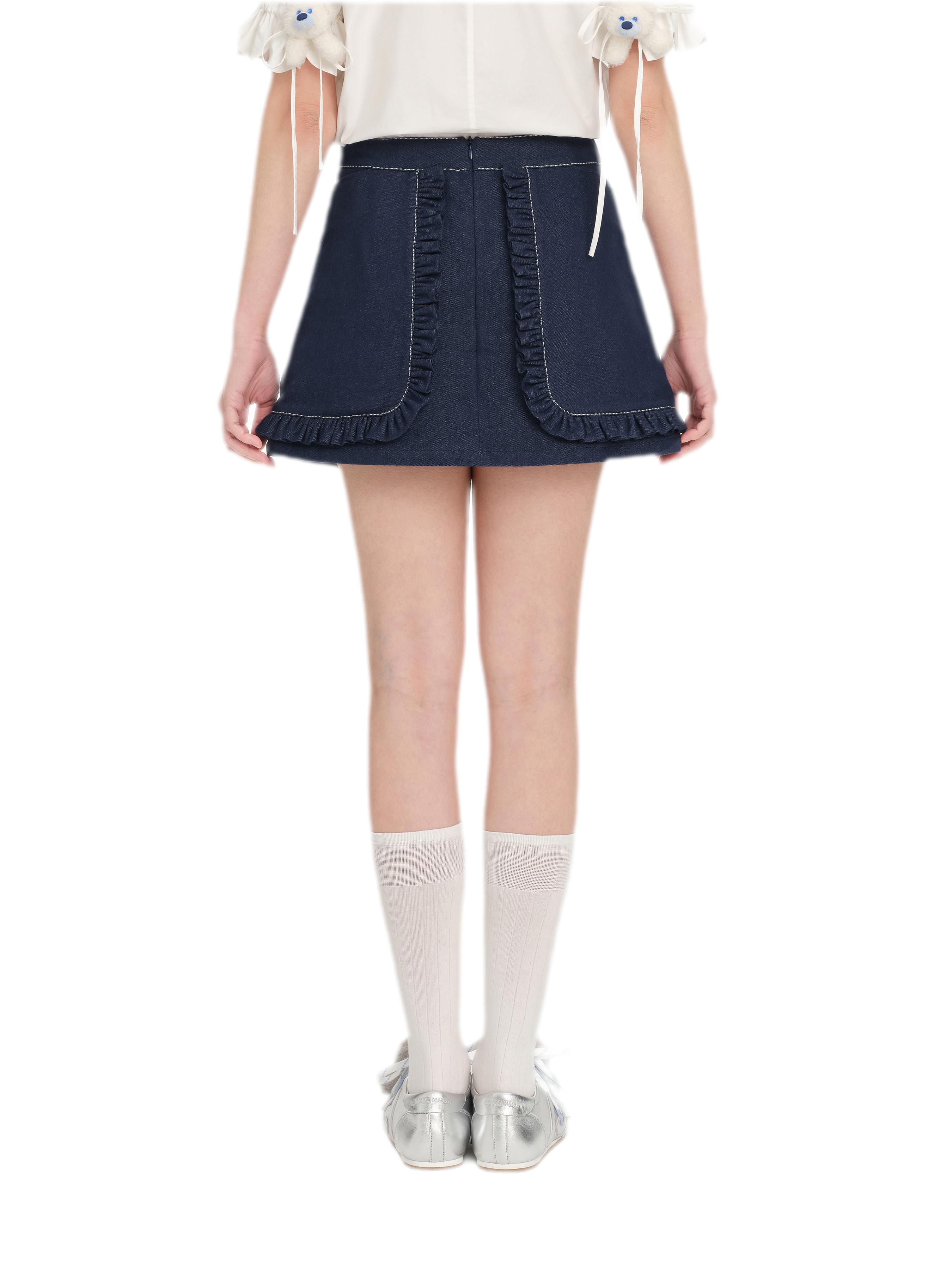 Bow Lace Denim Skort