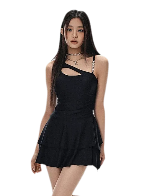 Asymmetric Ruffle Swimdress