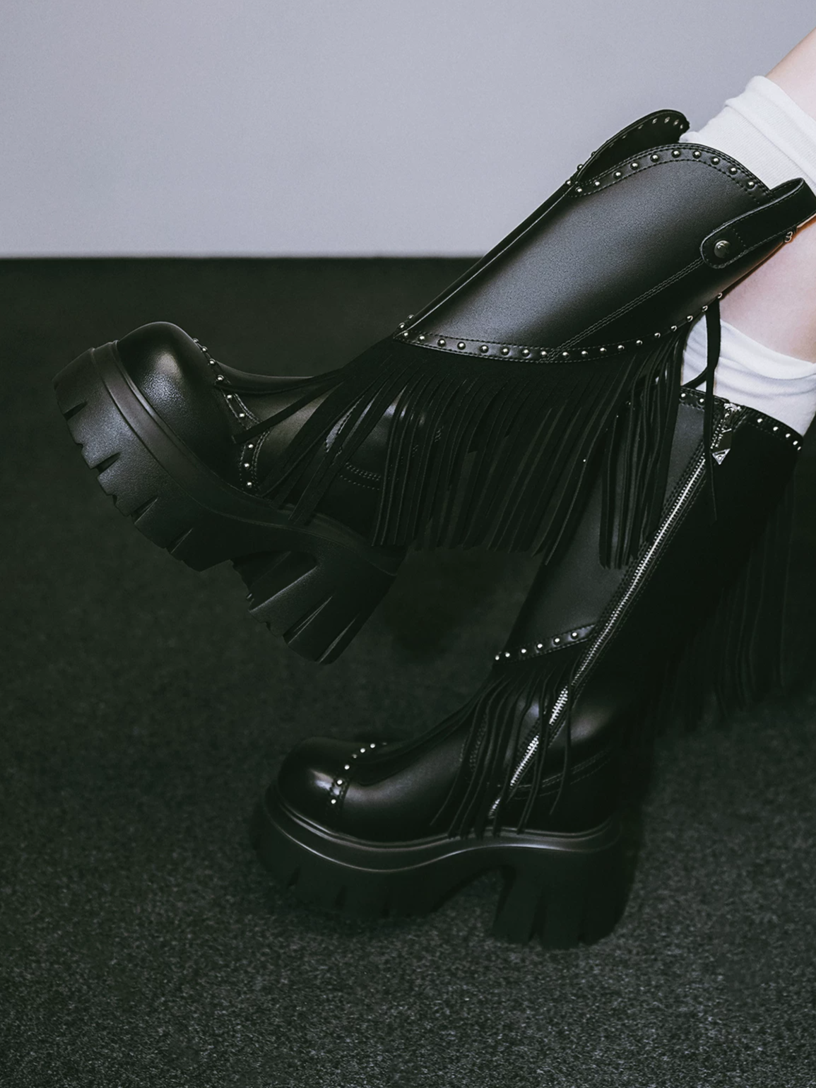 Studded Fringe Western Boots