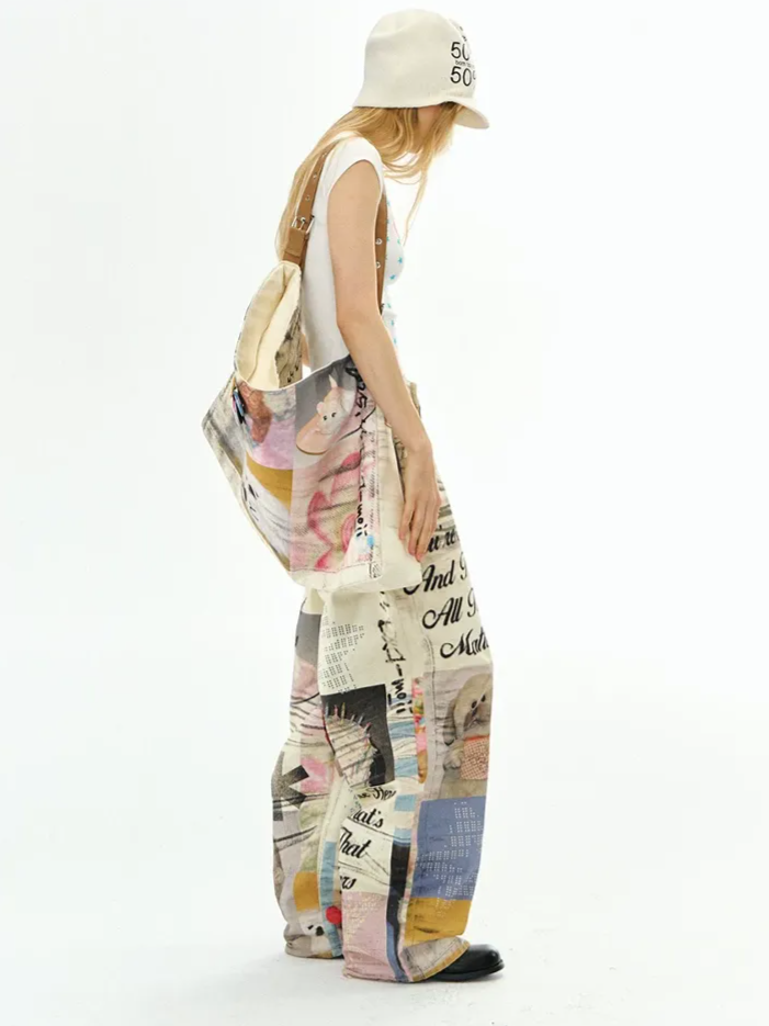 Washed Print Wide-Leg Jeans