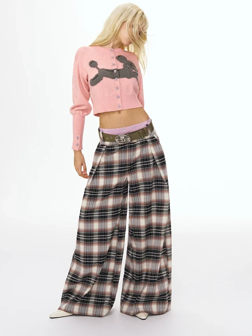 Checked Wide-Leg Pants