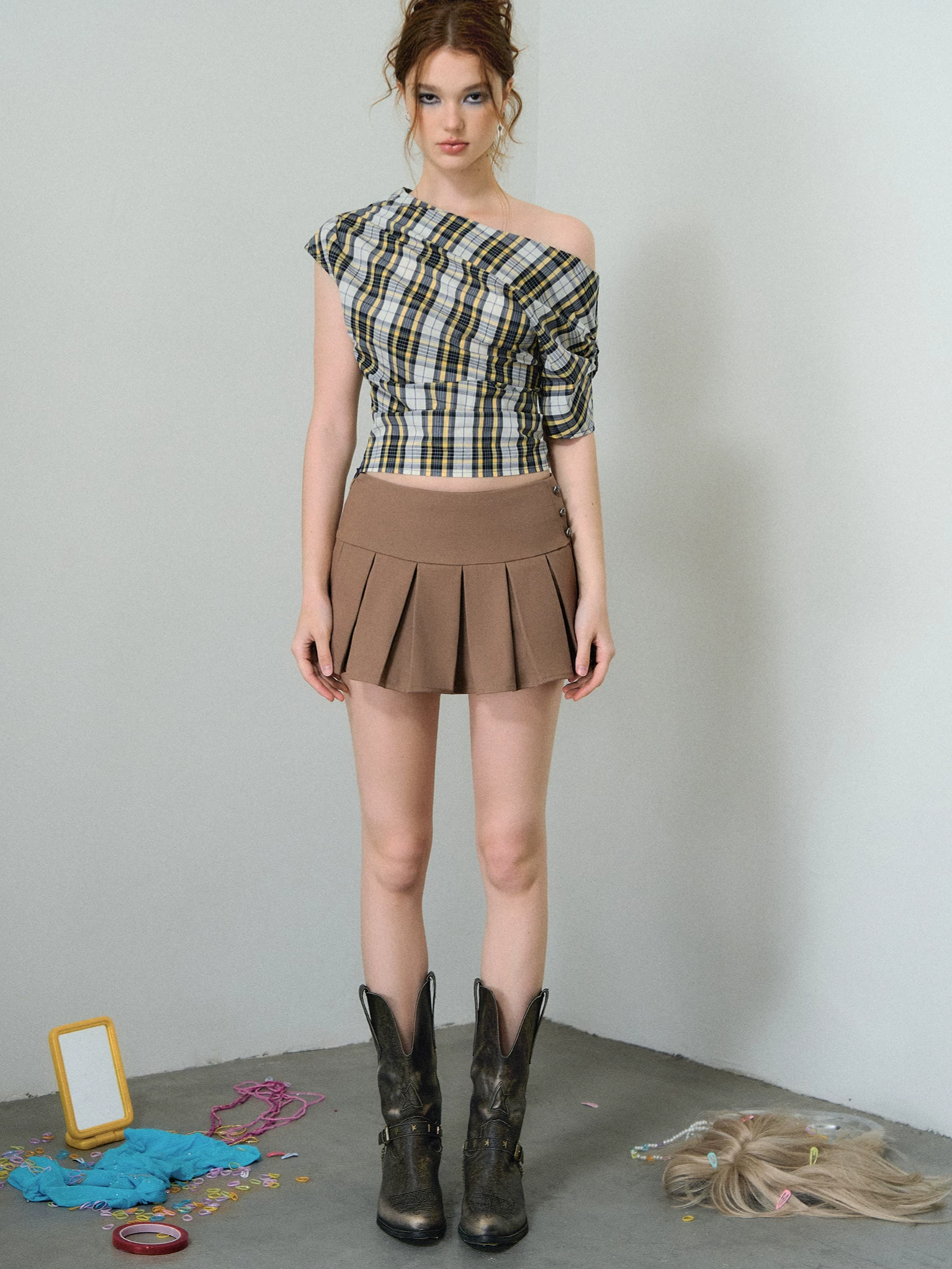 Pleated A-Line Mini Skirt