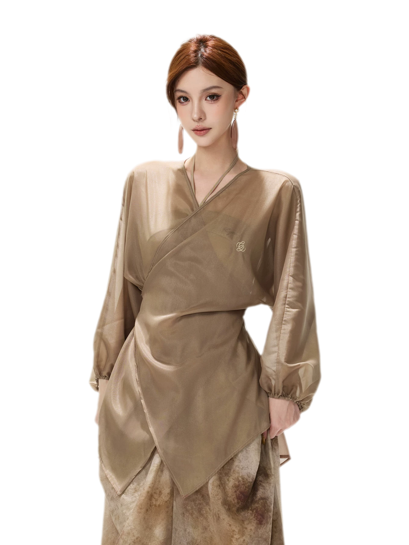 Sheer Wrap Asymmetric Blouse