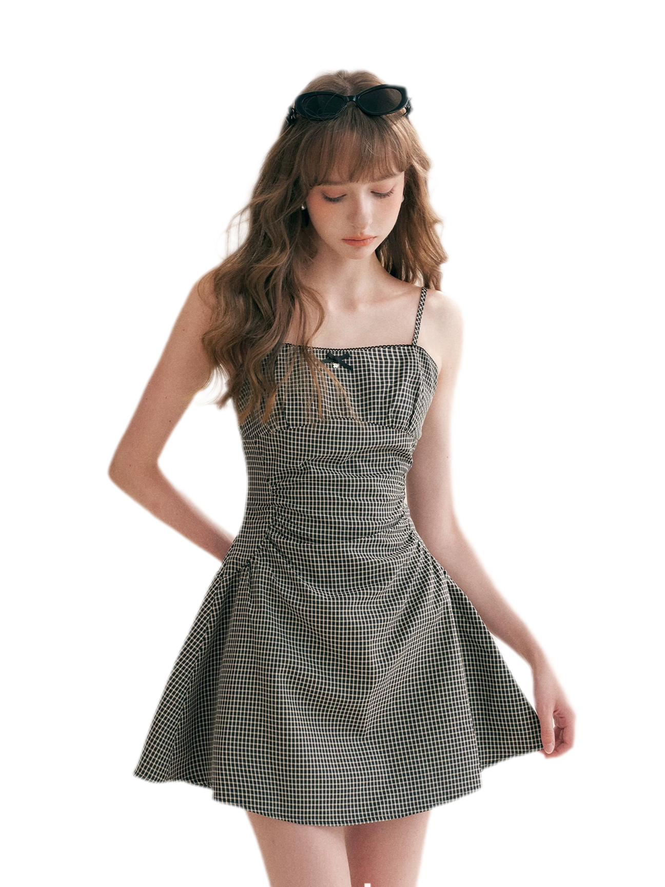 Hand-Pleated Ruffle Check Dress