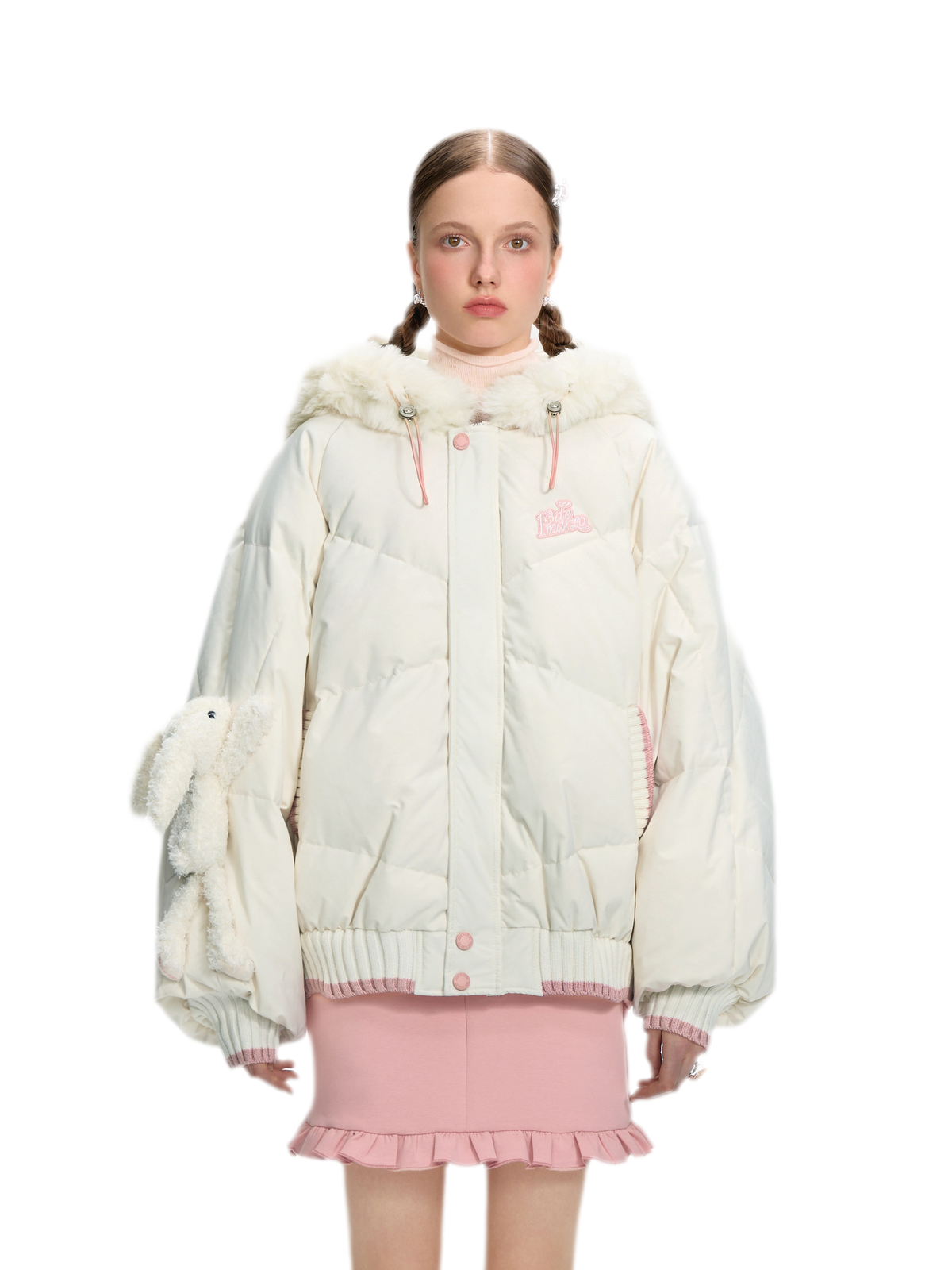 Doudoune rembourrée en duvet avec ours en peluche