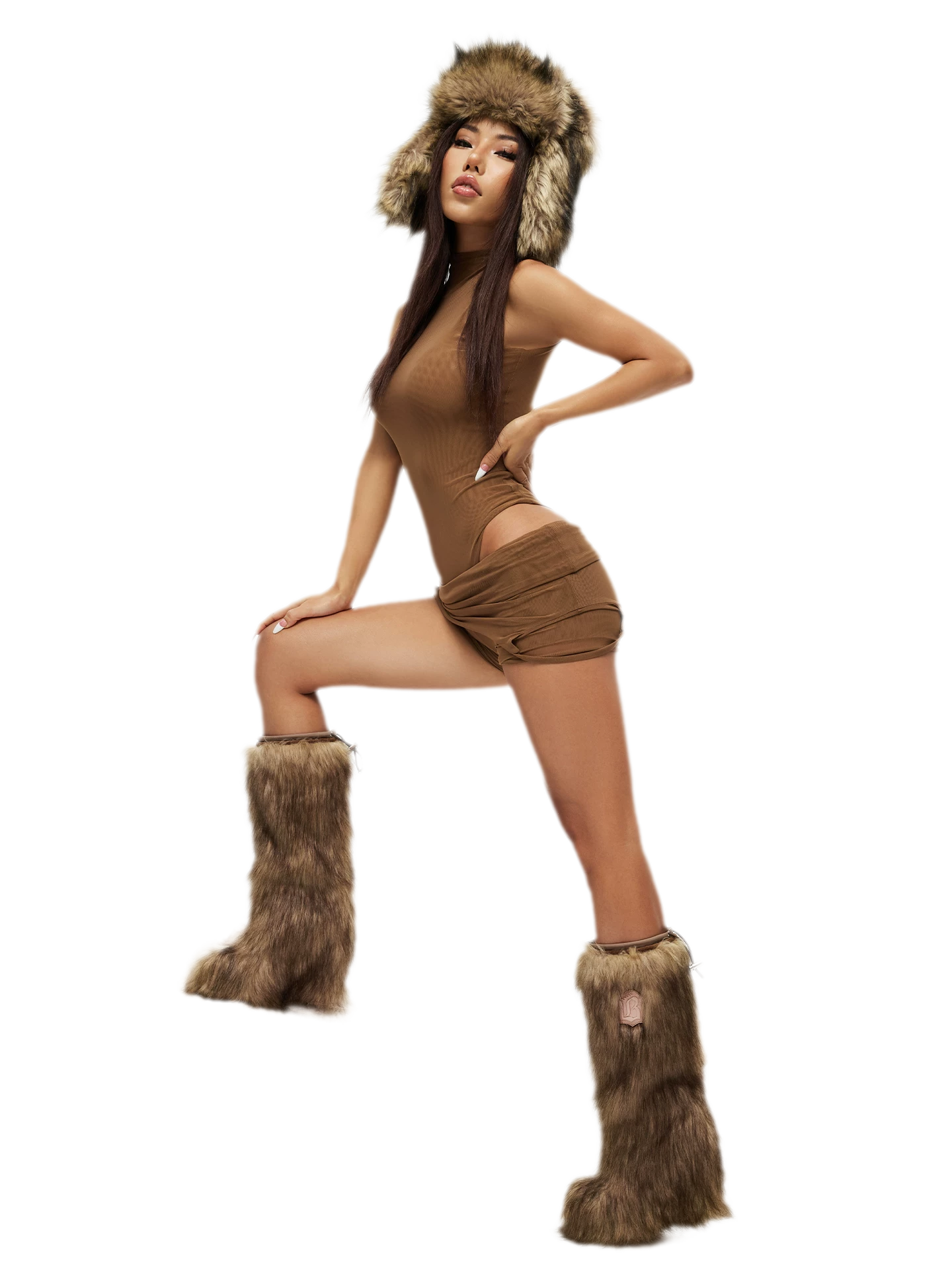 Eco-Fur Tall Wedge Boots