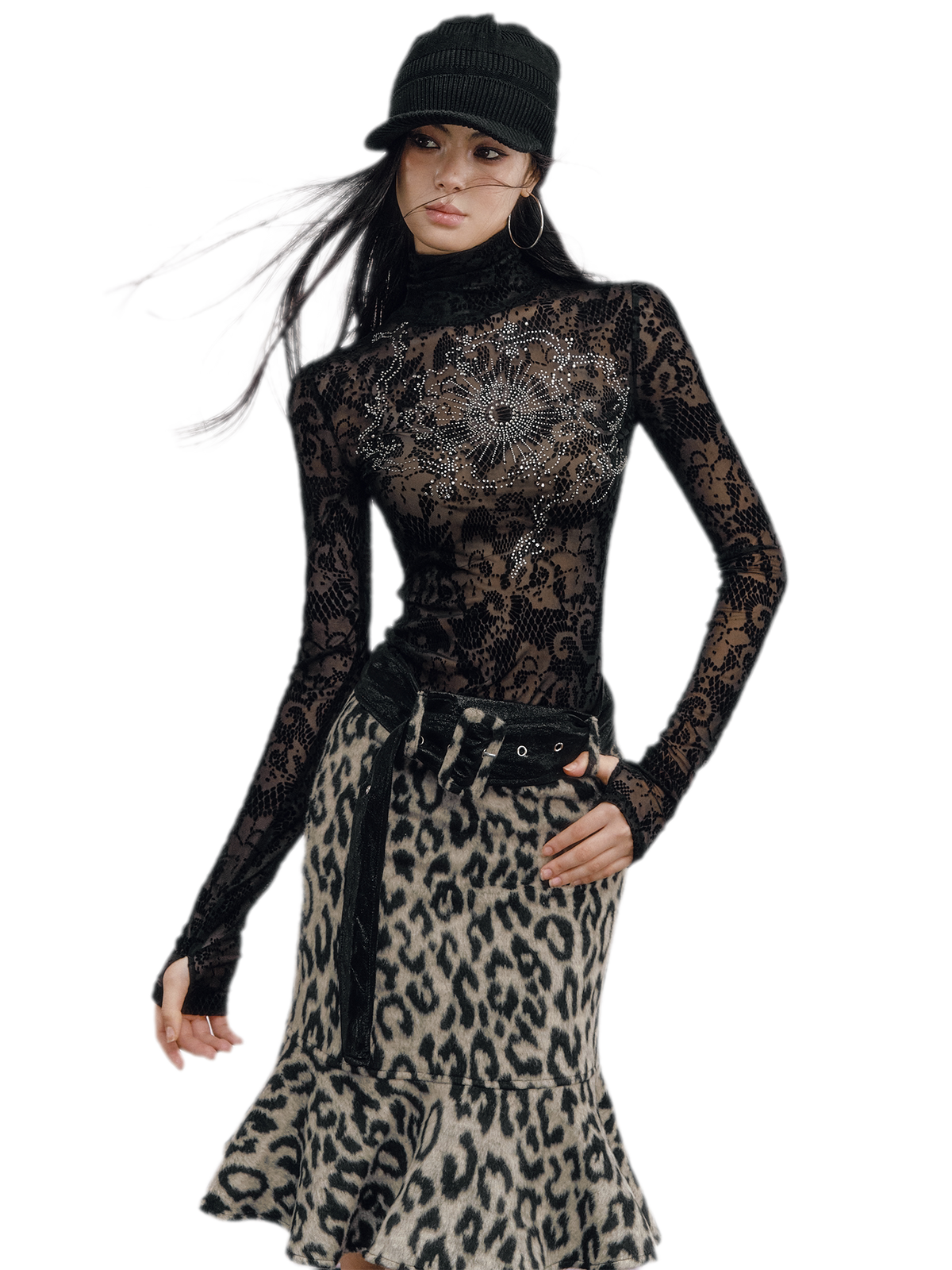 Rhinestone Velvet Jacquard Top