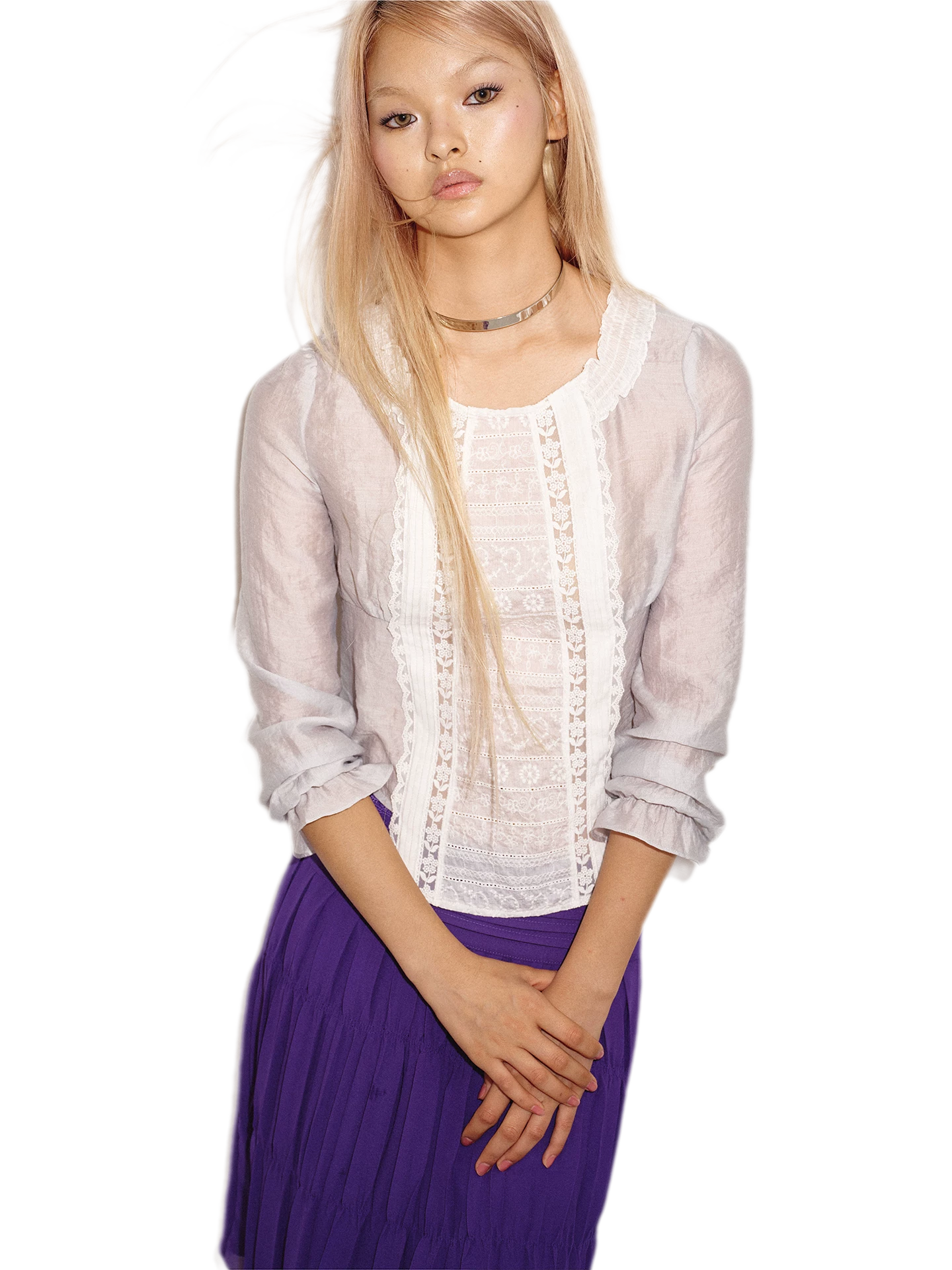 Embroidered Lace Cropped Blouse