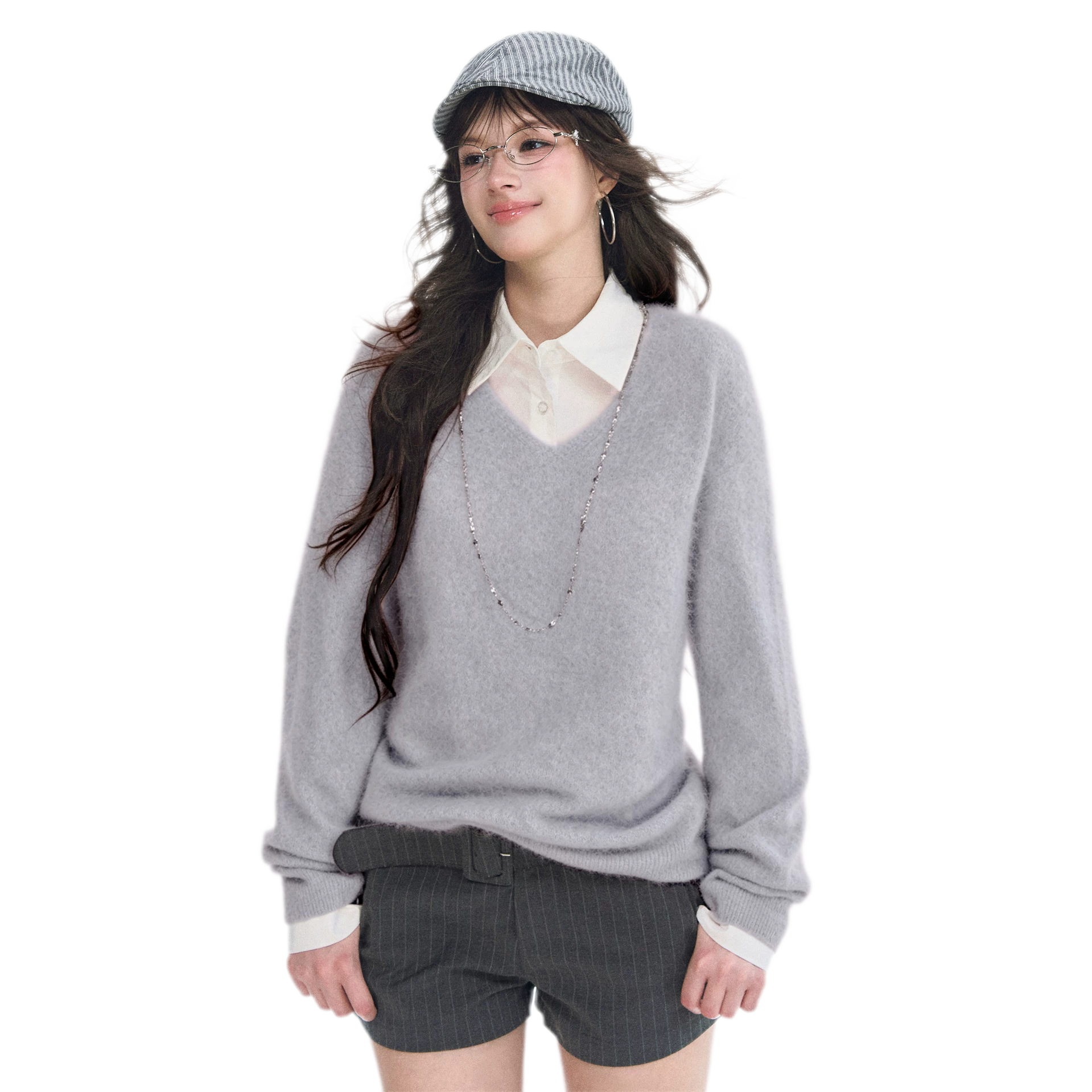 Brushed V-Neck Wool Sweater