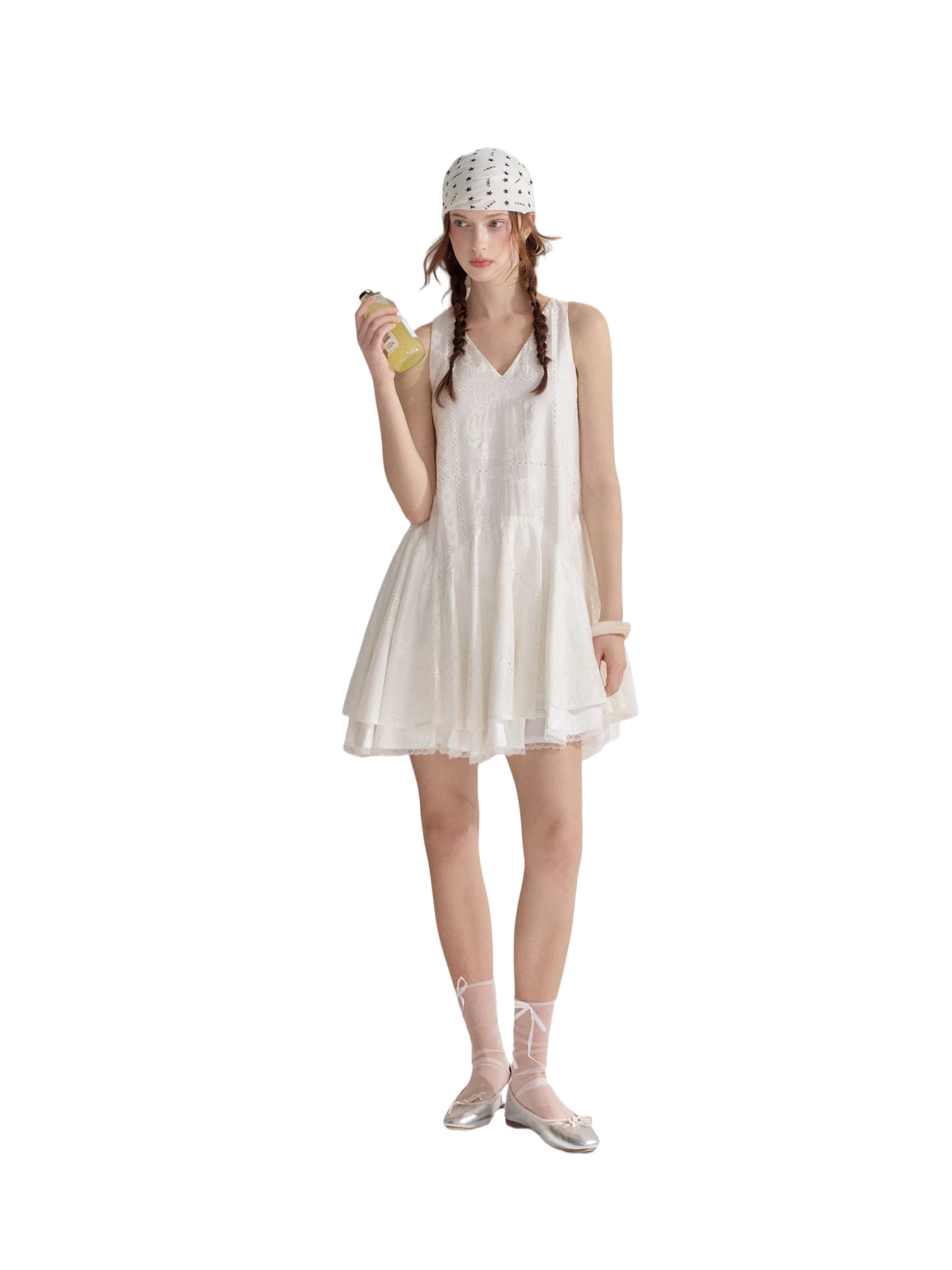 Soft White Embroidered Sleeveless Dress