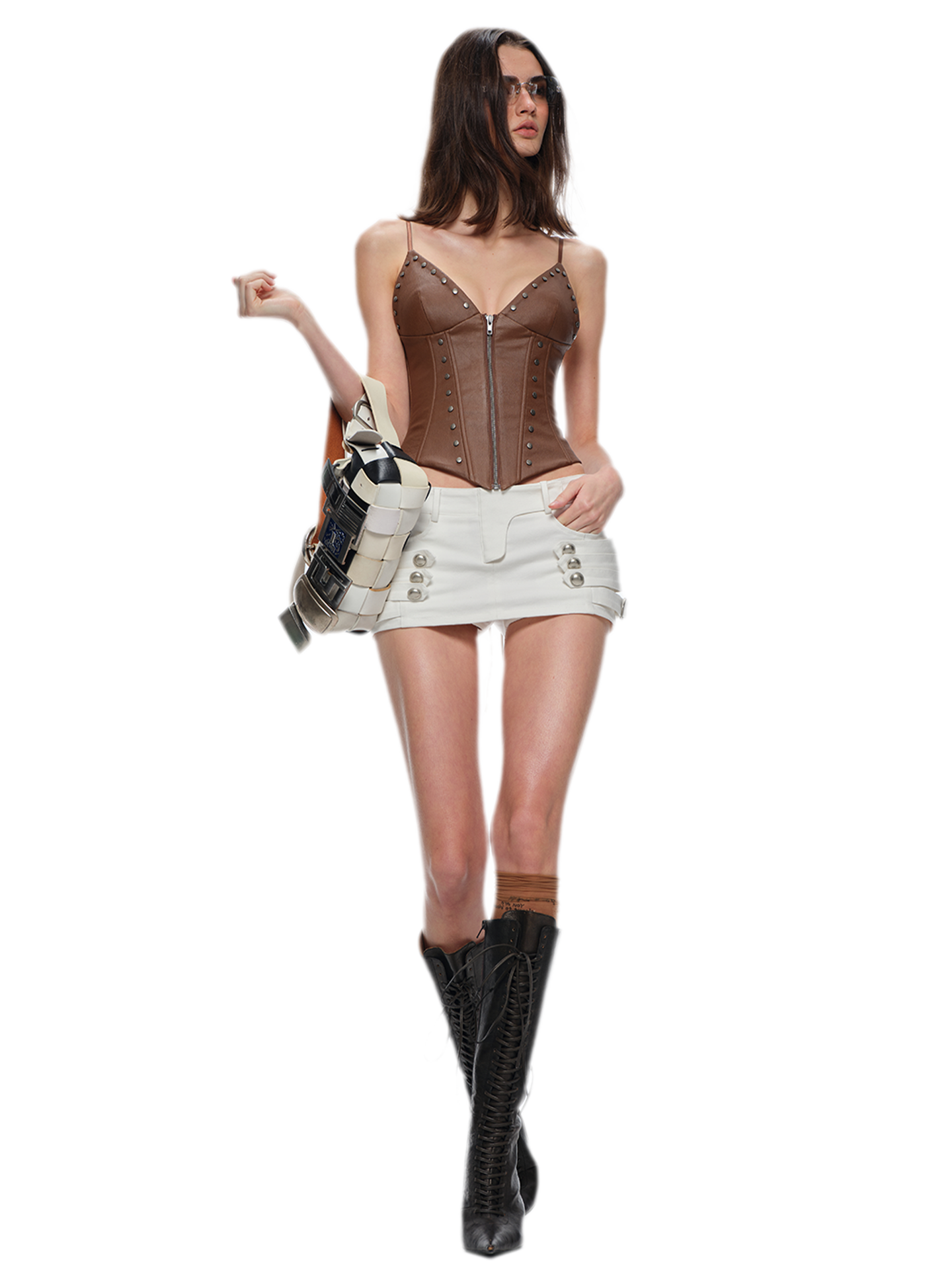 Coated Studded Corset Bustier