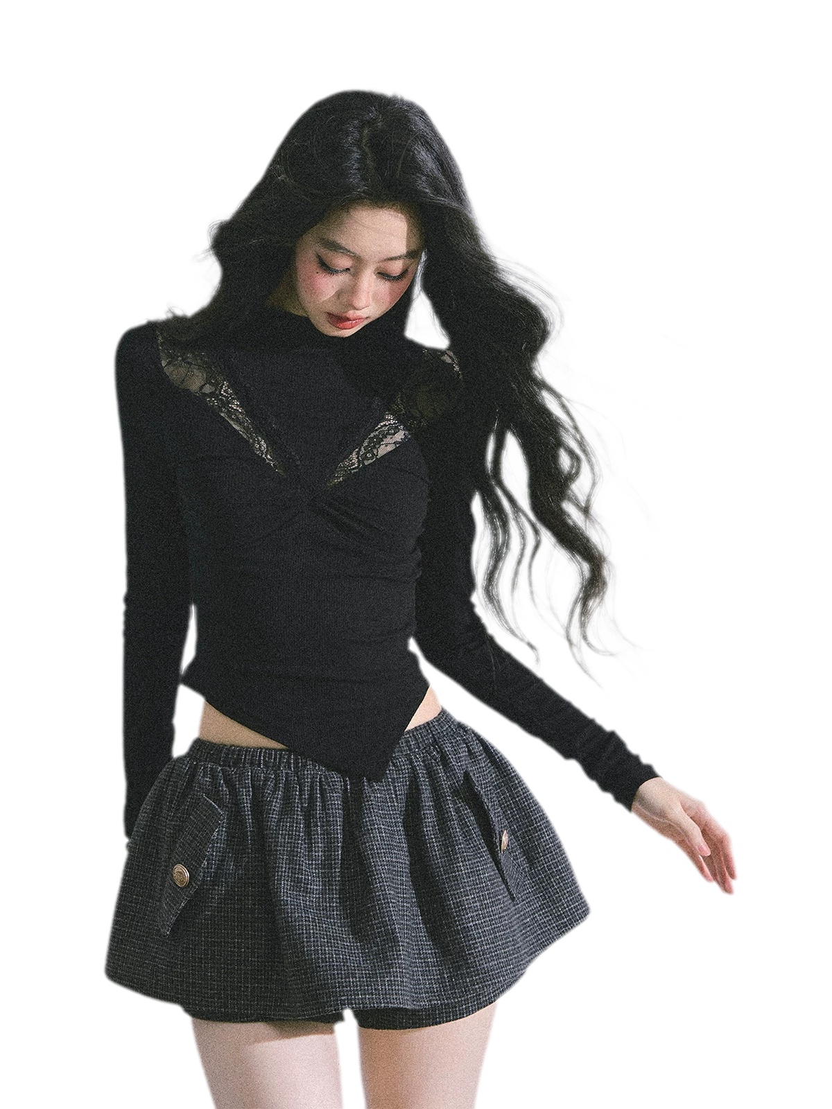 Lace Ruched Slim Fit Top