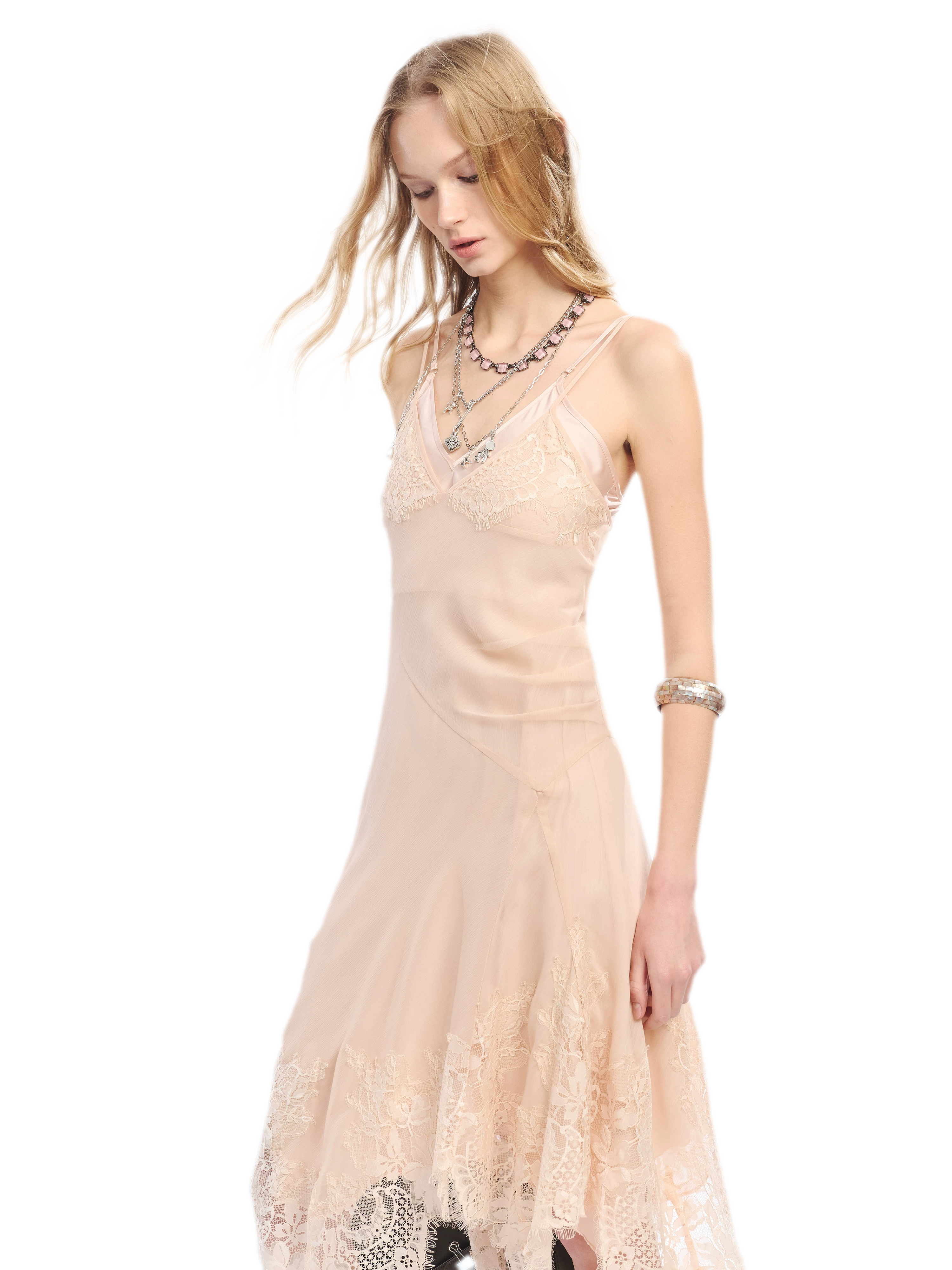 Lace Hem Layered V-Neck Camisole Dress