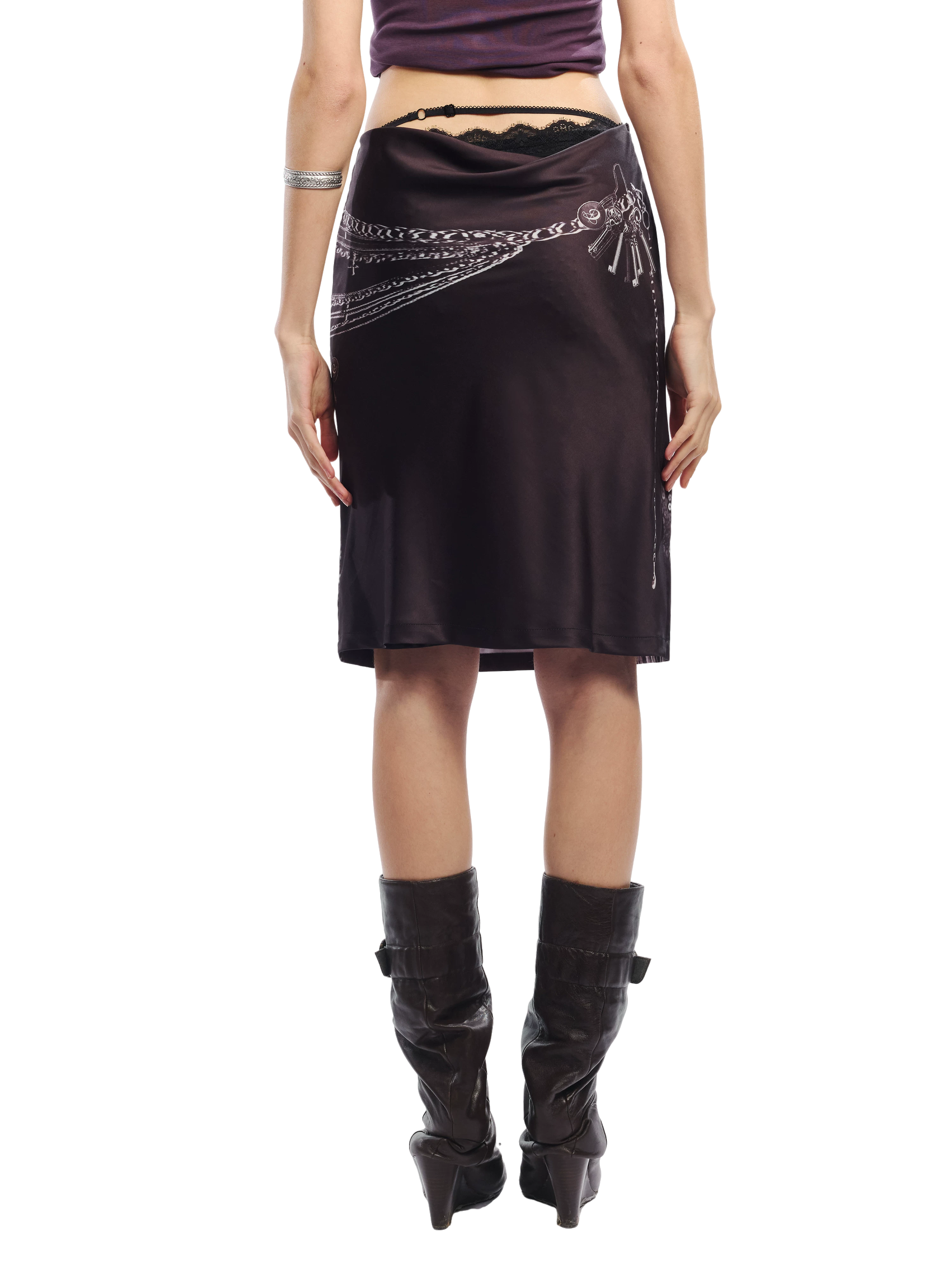 Punk Printed Reversible Satin Midi Skirt